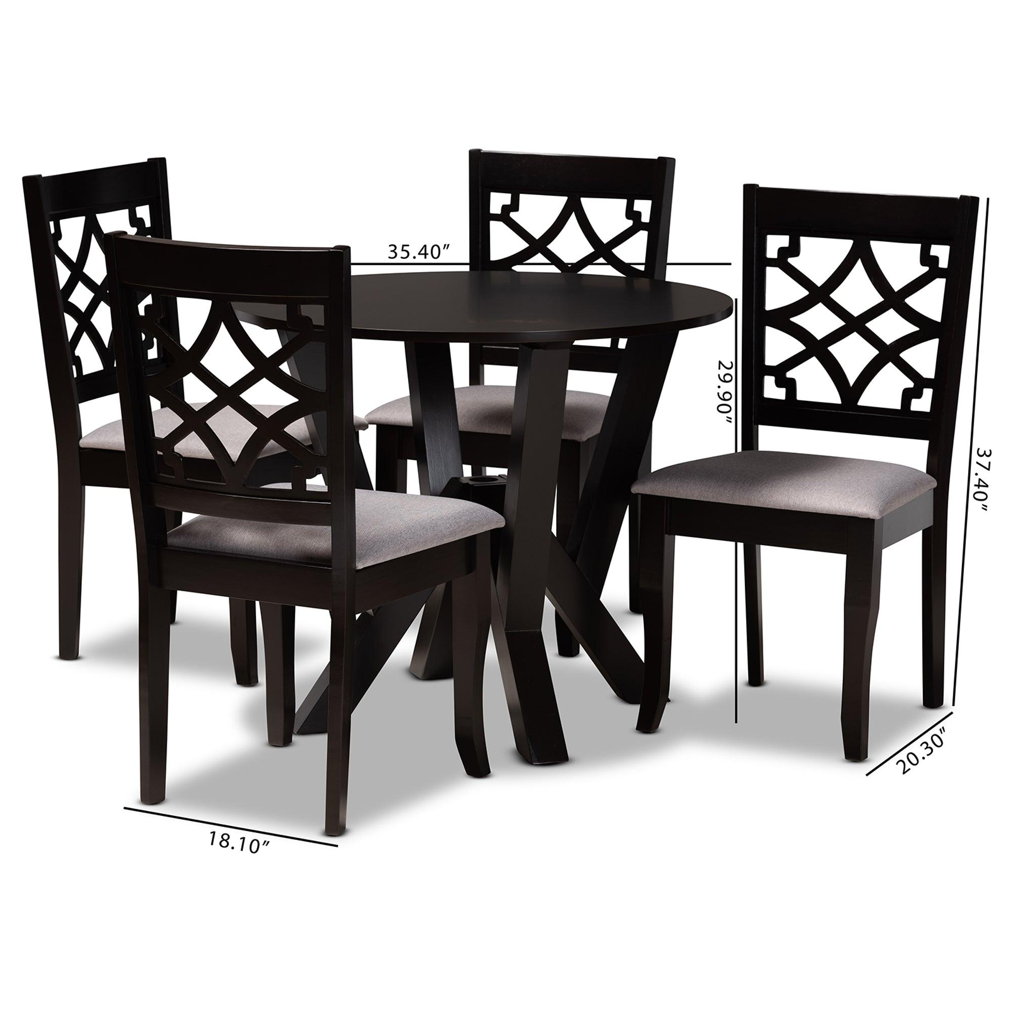 Alisa Modern and Contemporary Fabric Upholstered and Finished Wood 5-Piece Dining Set