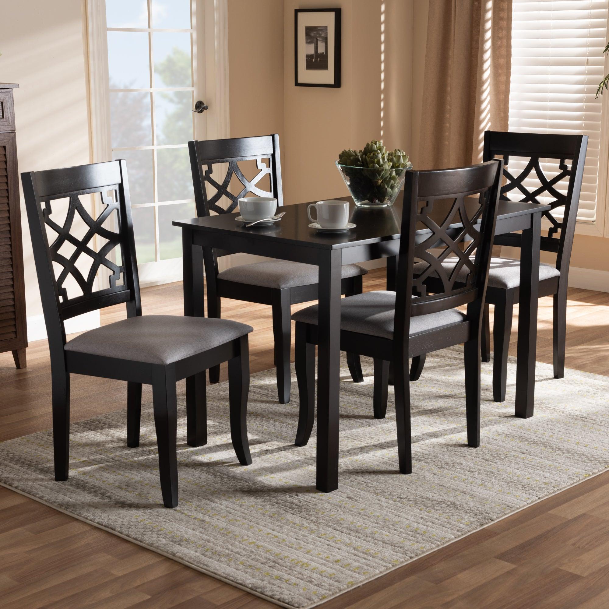 Mael Modern and Contemporary Fabric Upholstered Espresso Finished 5-Piece Wood Dining Set