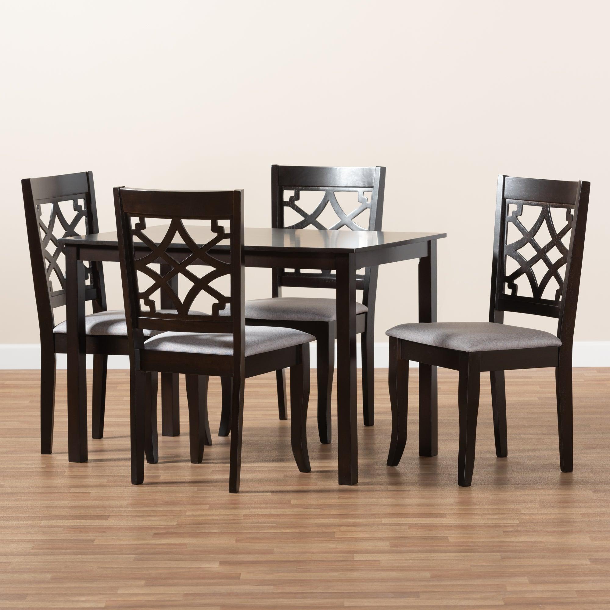 Mael Modern and Contemporary Fabric Upholstered Espresso Finished 5-Piece Wood Dining Set