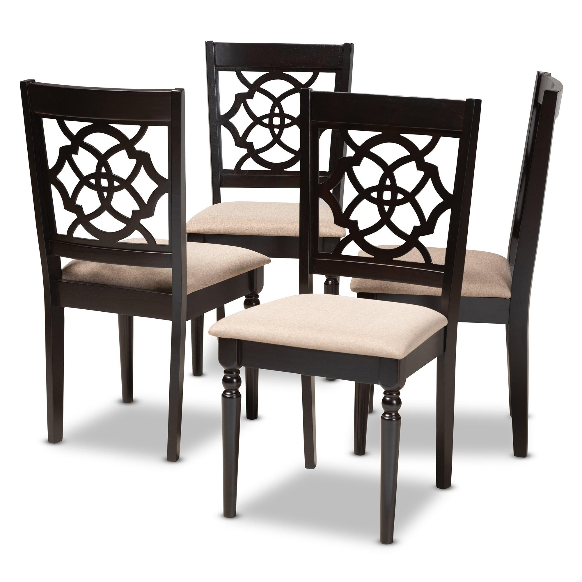 Renaud Modern and Contemporary Sand Fabric Upholstered Espresso Finished Wood Dining Chair Set of 4