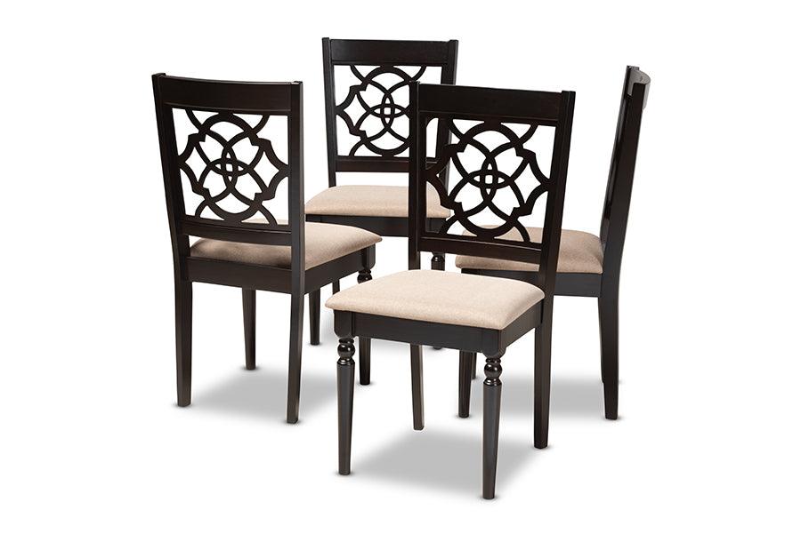 Renaud Modern and Contemporary Sand Fabric Upholstered Espresso Finished Wood Dining Chair Set of 4