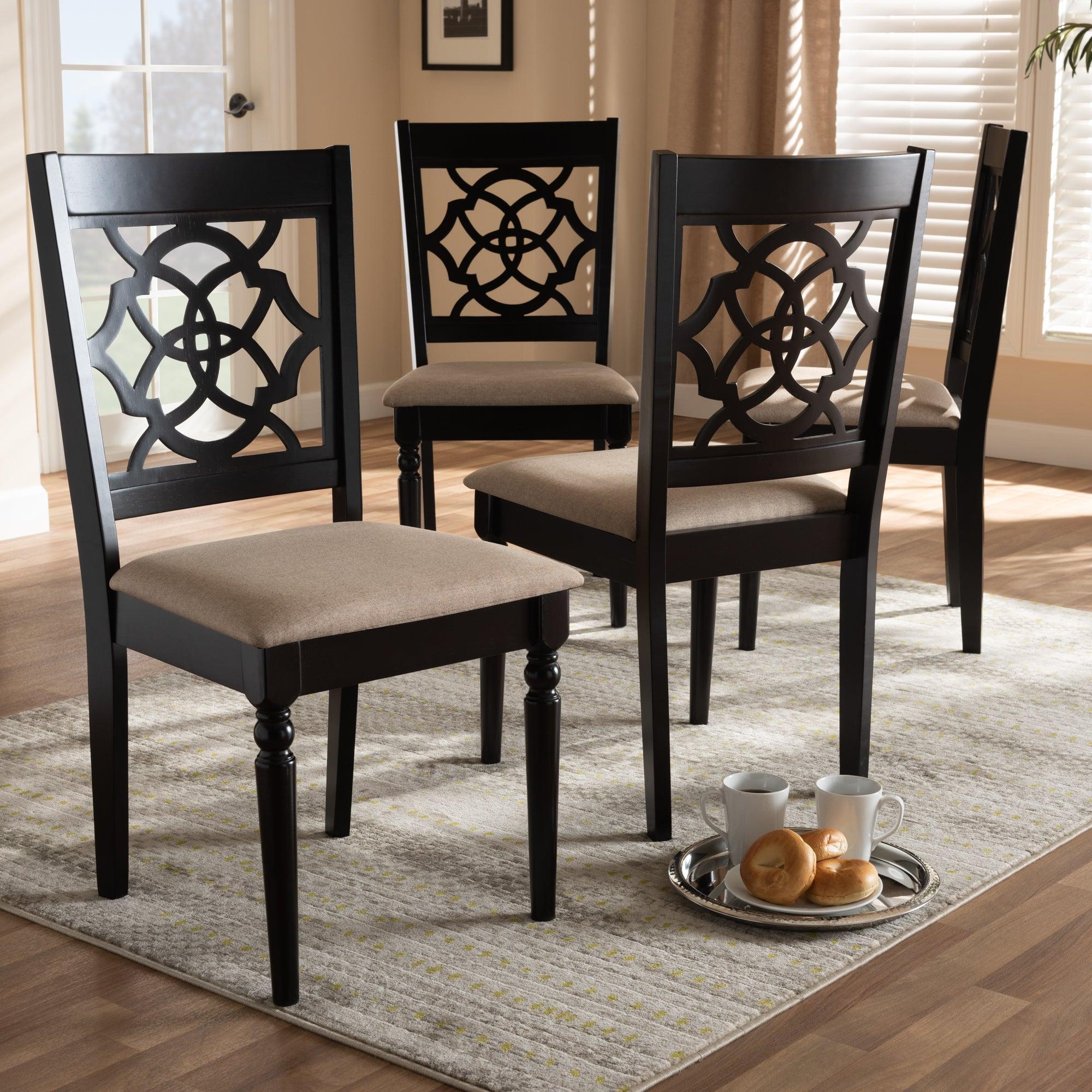 Renaud Modern and Contemporary Sand Fabric Upholstered Espresso Finished Wood Dining Chair Set of 4