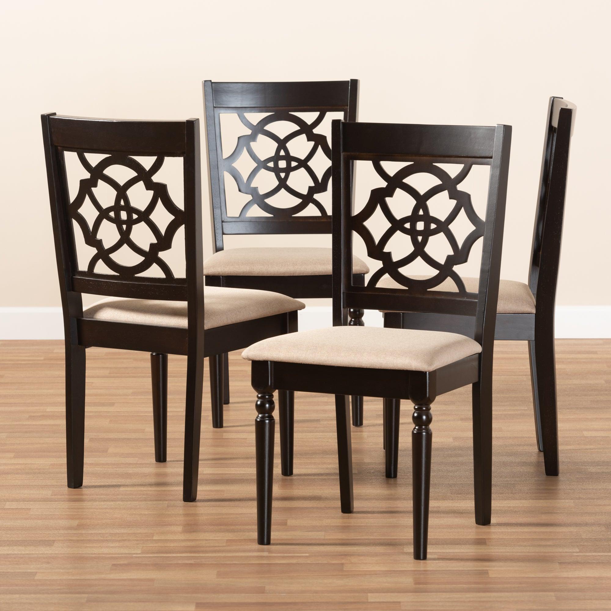 Renaud Modern and Contemporary Sand Fabric Upholstered Espresso Finished Wood Dining Chair Set of 4