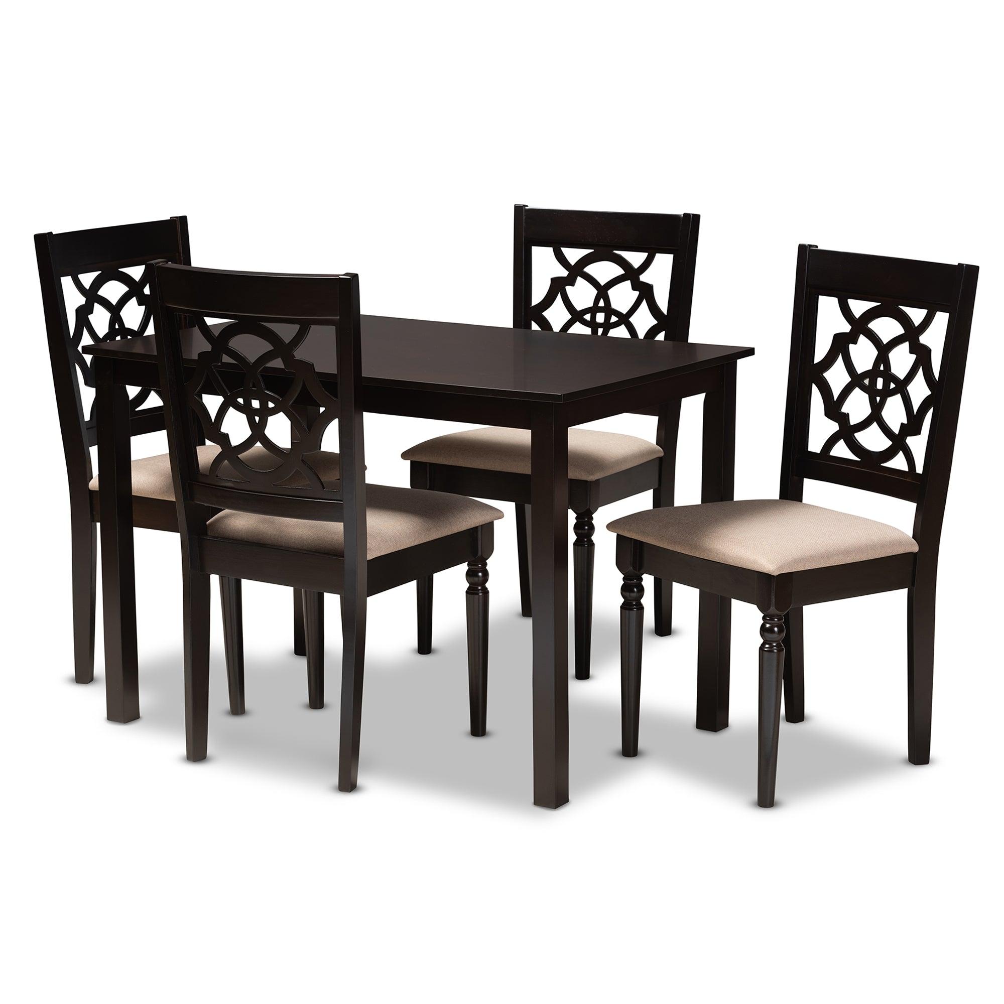 Renaud Modern and Contemporary Sand Fabric Upholstered Espresso Finished 5-Piece Wood Dining Set