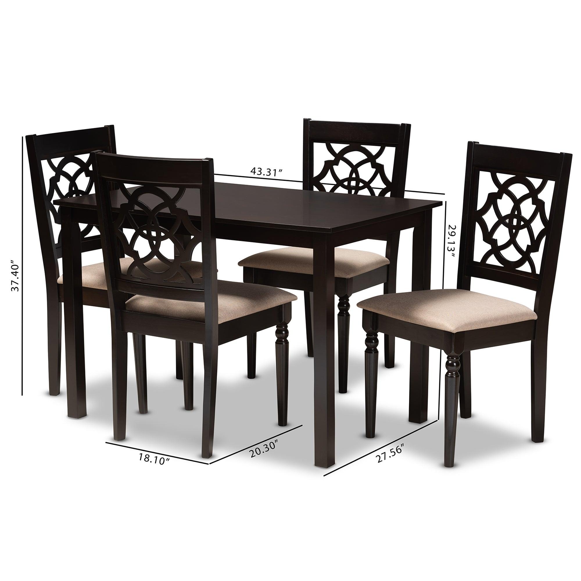 Renaud Modern and Contemporary Sand Fabric Upholstered Espresso Finished 5-Piece Wood Dining Set