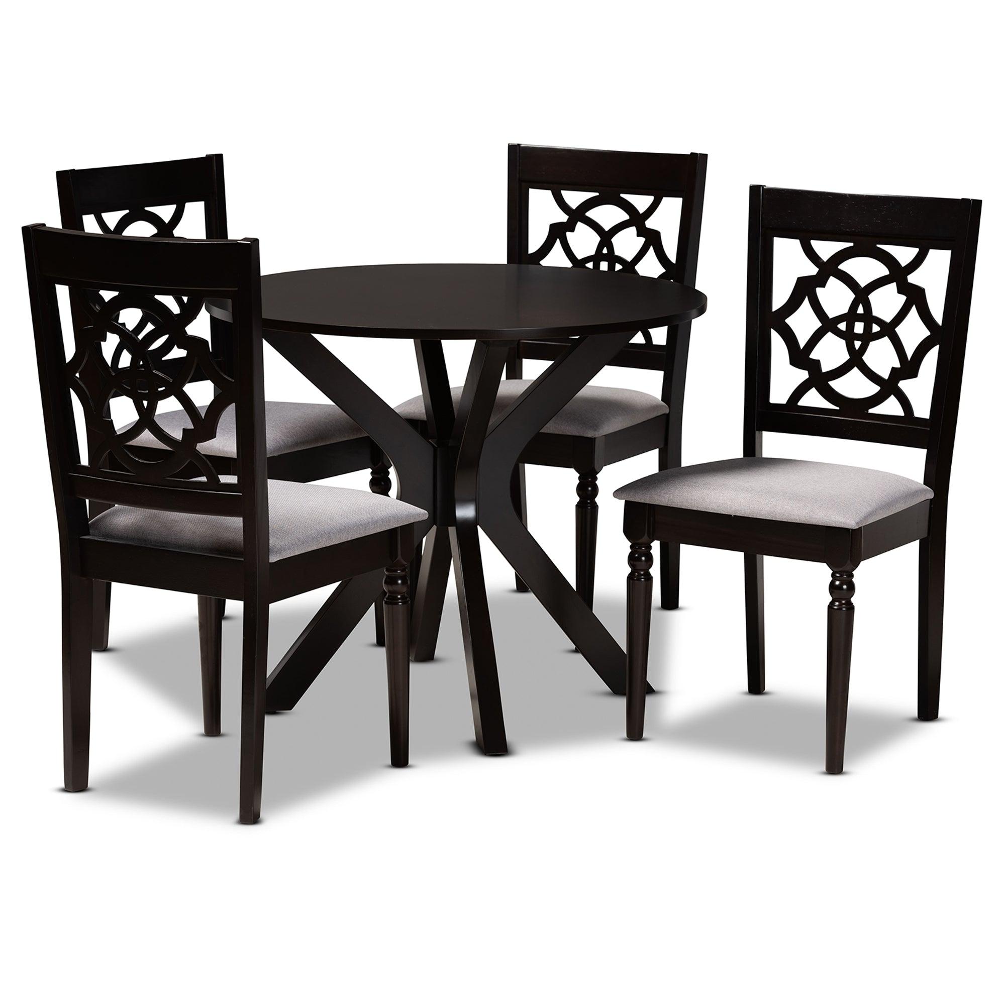 Sadie Modern and Contemporary Fabric Upholstered and Finished Wood 5-Piece Dining Set