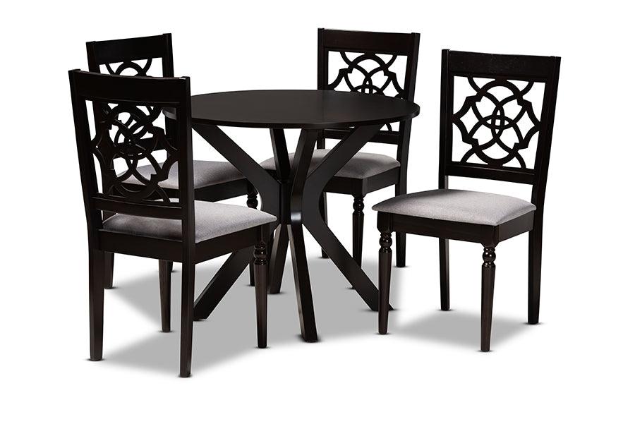 Sadie Modern and Contemporary Fabric Upholstered and Finished Wood 5-Piece Dining Set