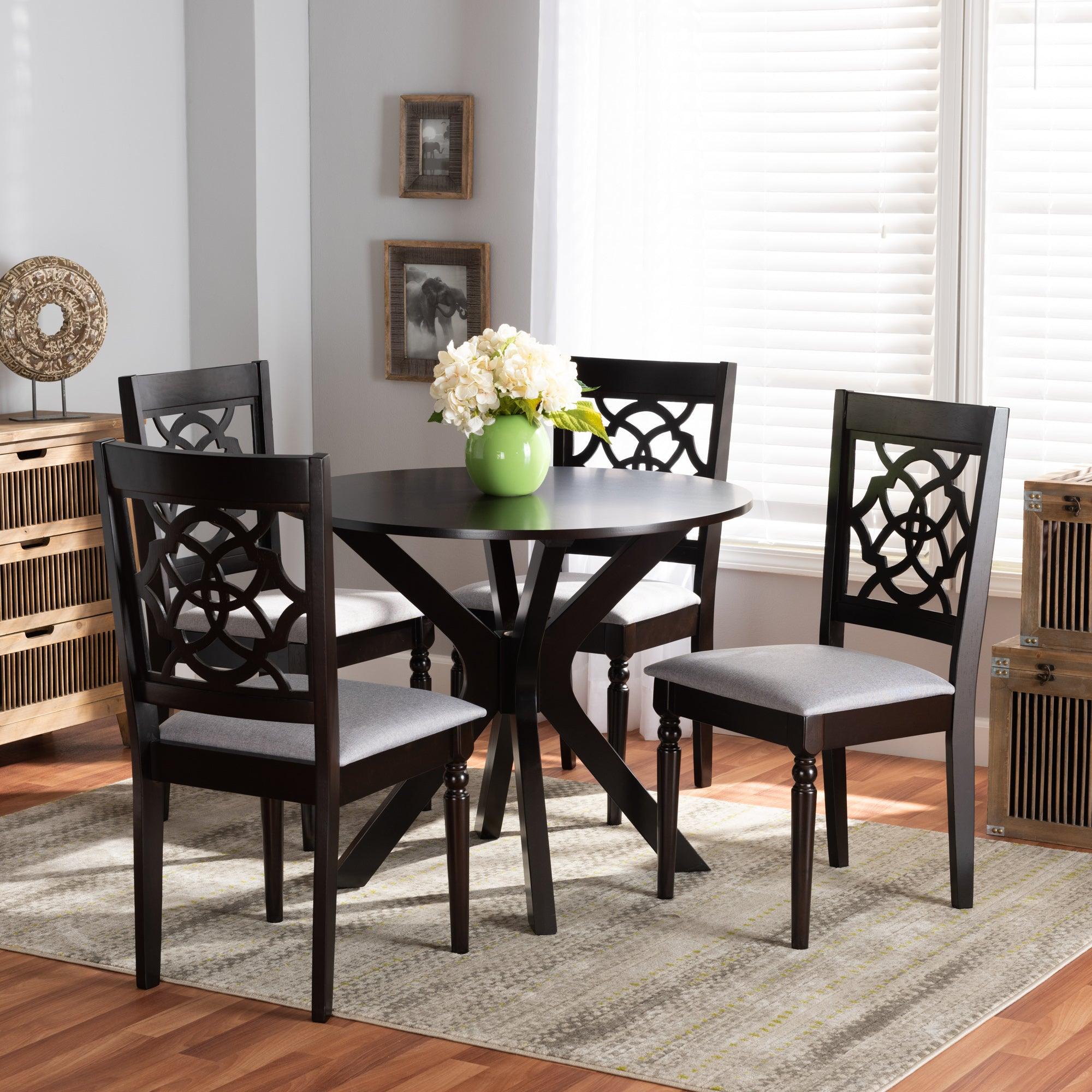 Sadie Modern and Contemporary Fabric Upholstered and Finished Wood 5-Piece Dining Set