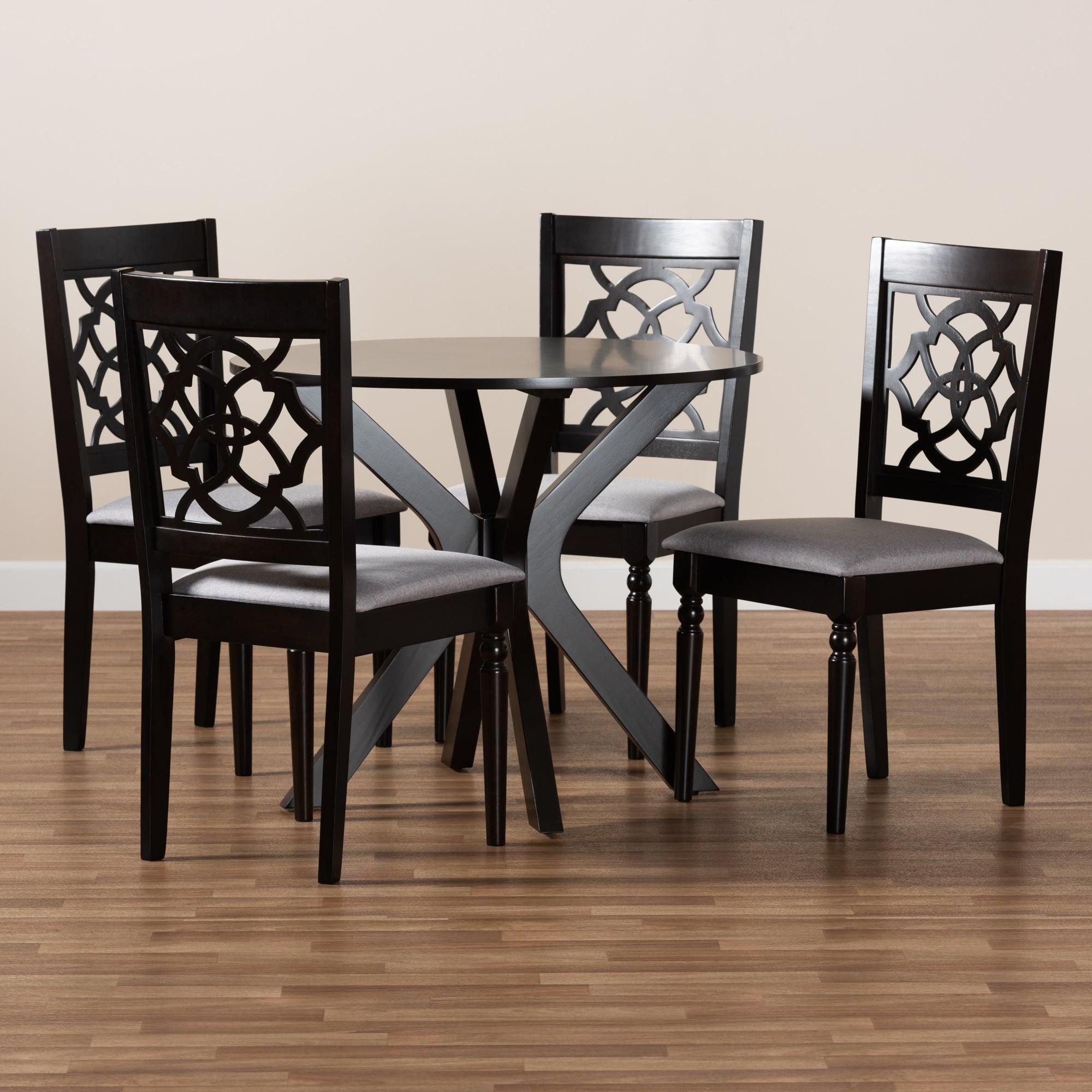 Sadie Modern and Contemporary Fabric Upholstered and Finished Wood 5-Piece Dining Set