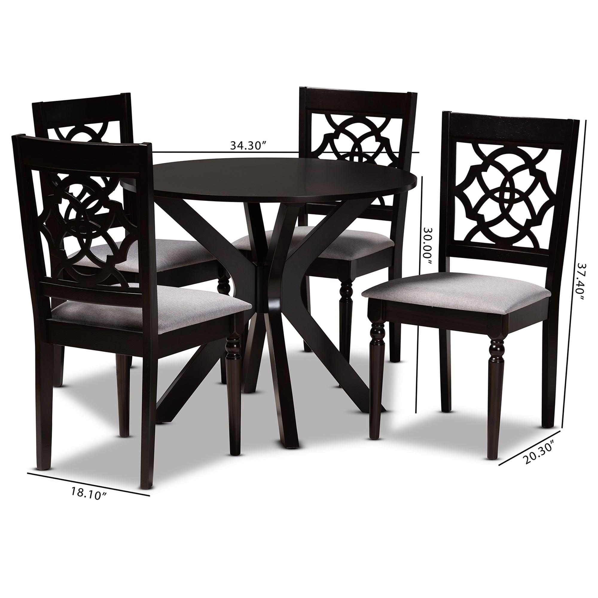 Sadie Modern and Contemporary Fabric Upholstered and Finished Wood 5-Piece Dining Set