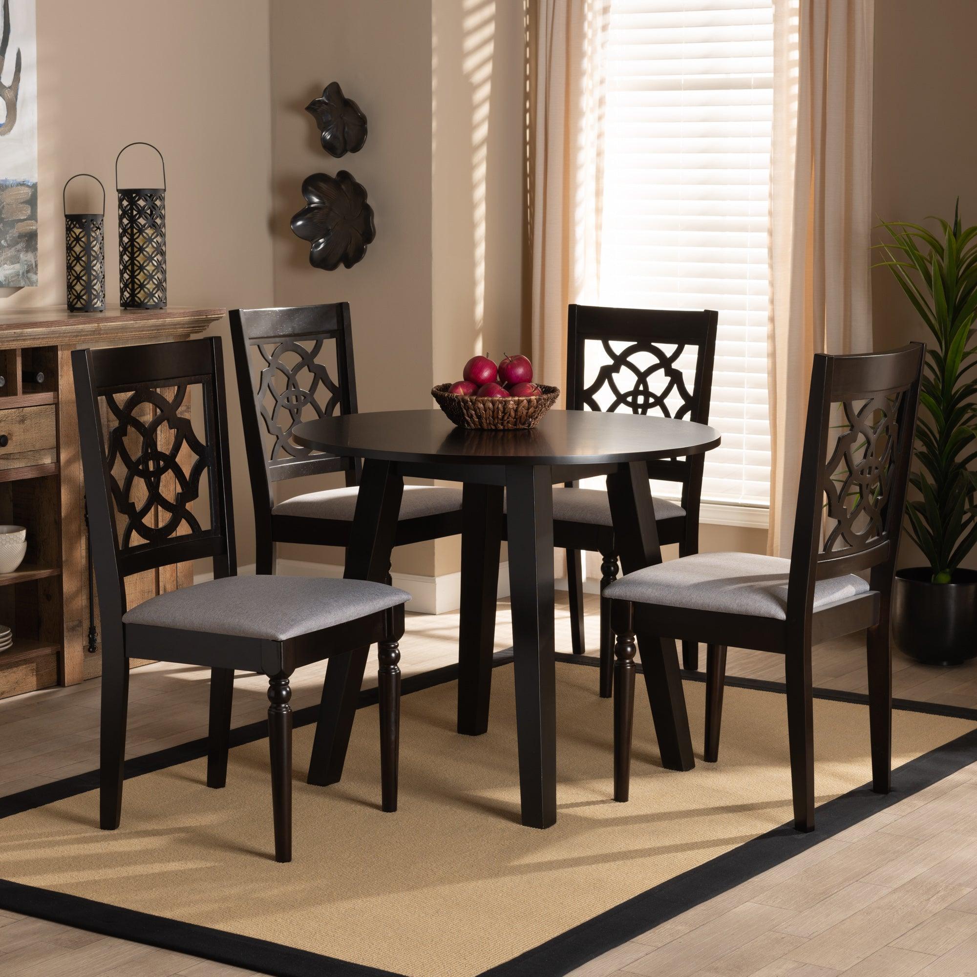 Eliza Modern and Contemporary Fabric Upholstered and Finished Wood 5-Piece Dining Set