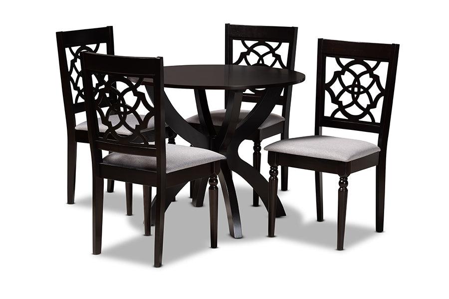 Tonia Modern and Contemporary Fabric Upholstered and Finished Wood 5-Piece Dining Set