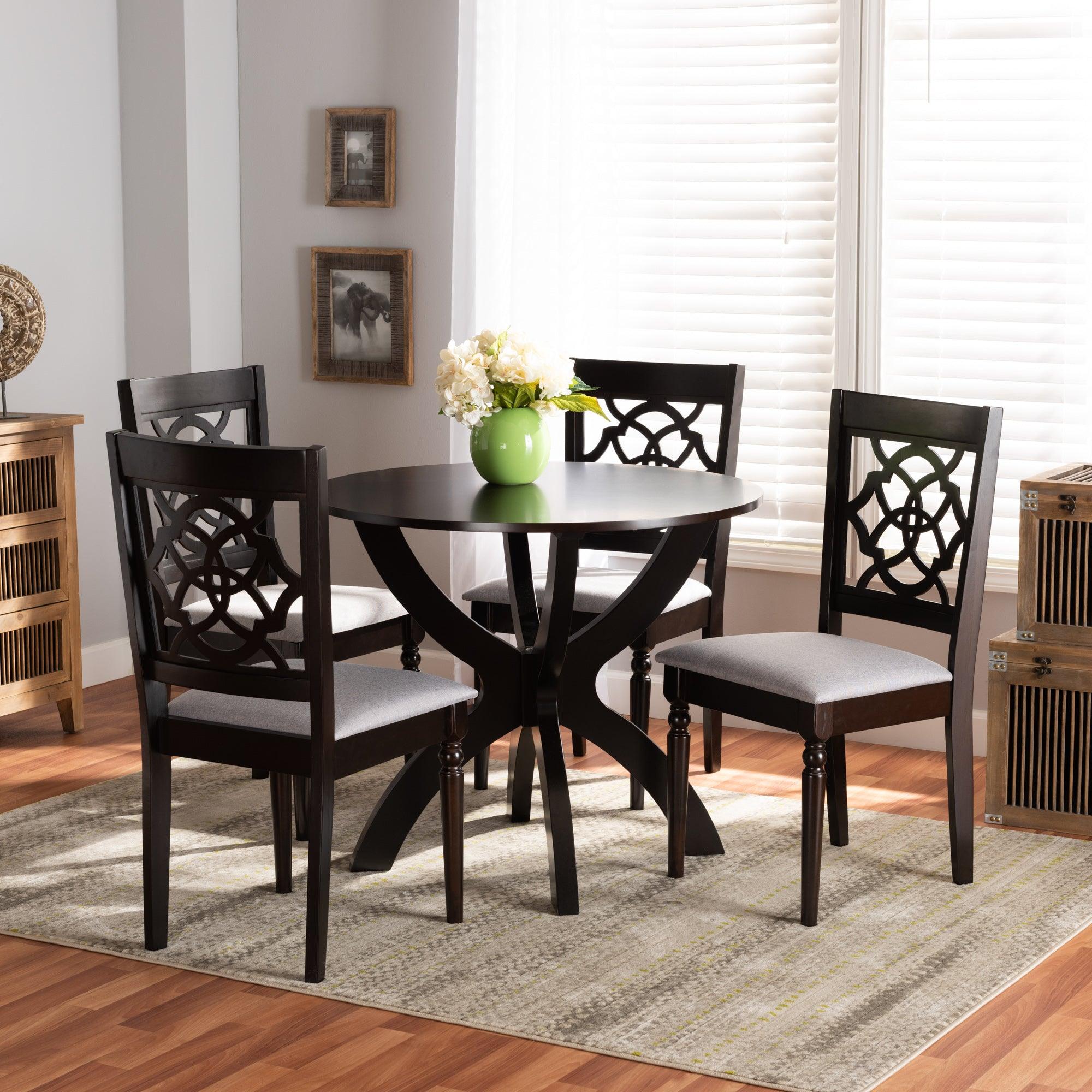 Tonia Modern and Contemporary Fabric Upholstered and Finished Wood 5-Piece Dining Set