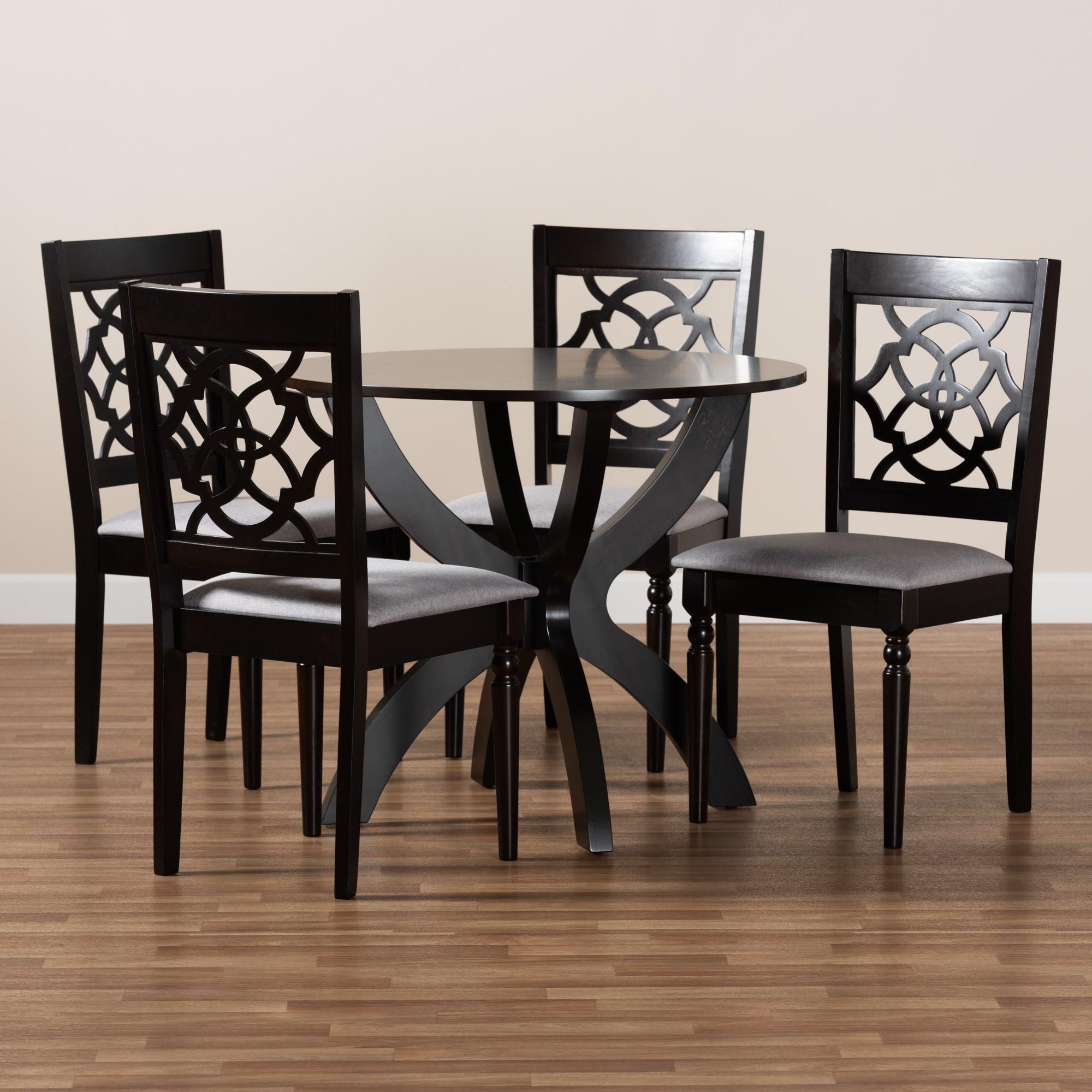 Tonia Modern and Contemporary Fabric Upholstered and Finished Wood 5-Piece Dining Set