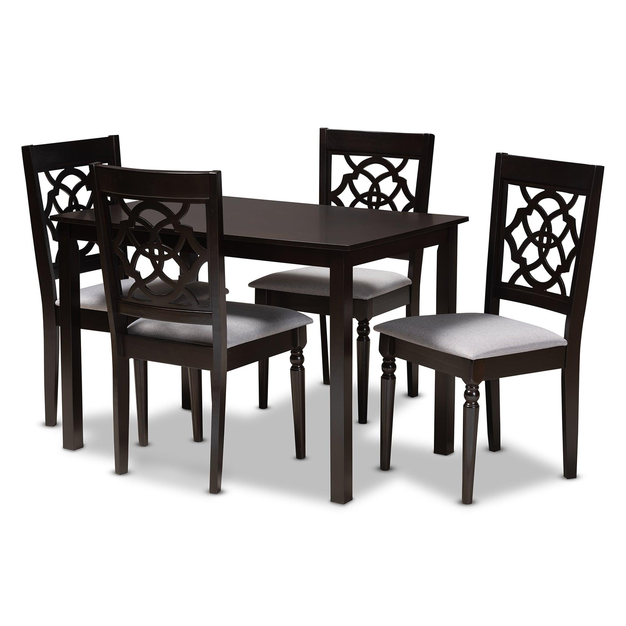 Renaud Modern and Contemporary Fabric Upholstered Espresso Finished 5-Piece Wood Dining Set