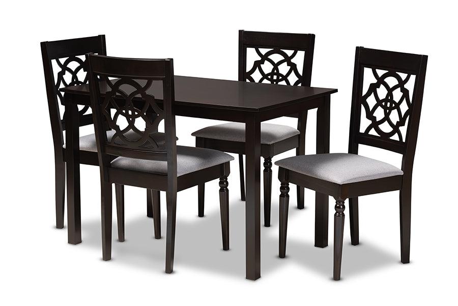 Renaud Modern and Contemporary Fabric Upholstered Espresso Finished 5-Piece Wood Dining Set