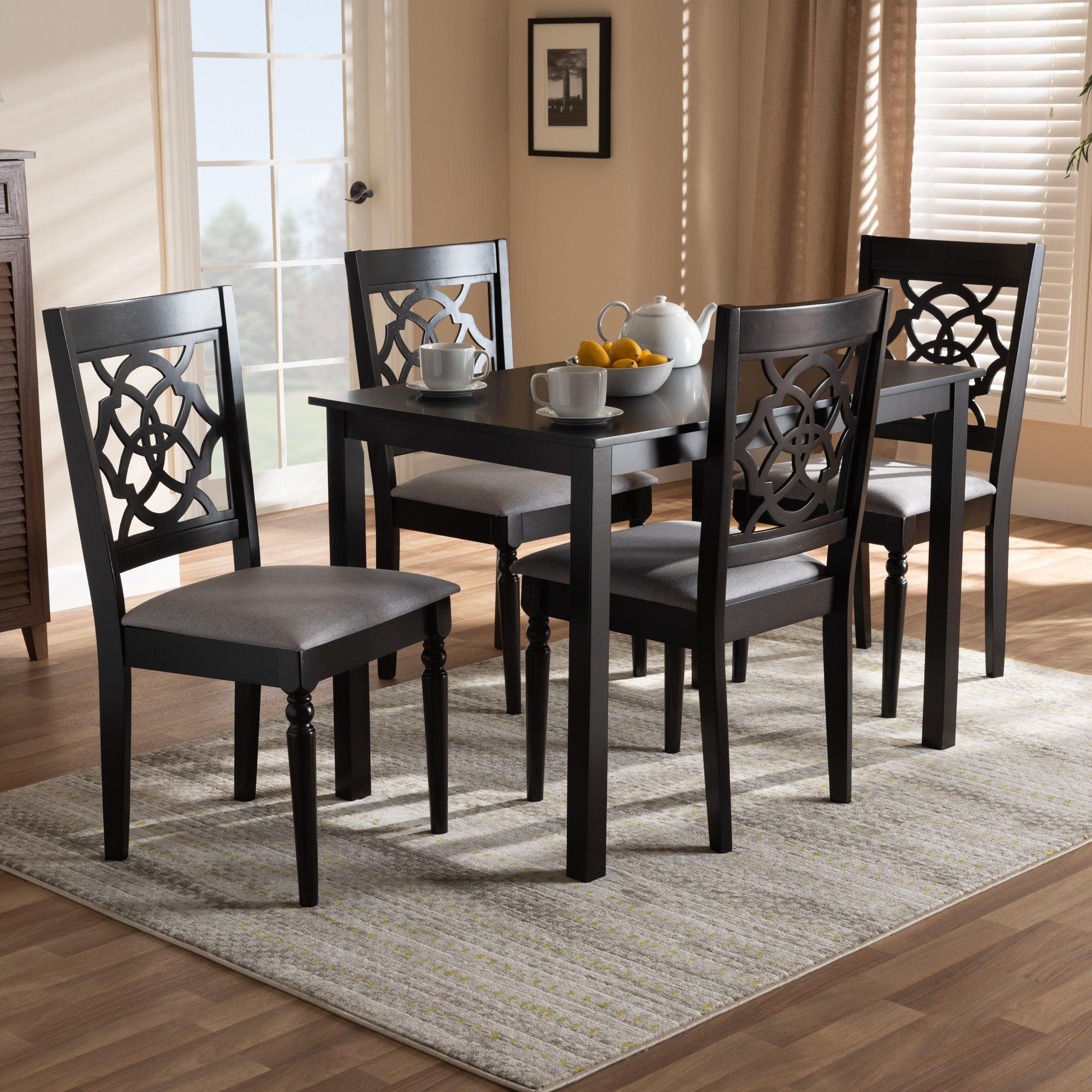 Renaud Modern and Contemporary Fabric Upholstered Espresso Finished 5-Piece Wood Dining Set