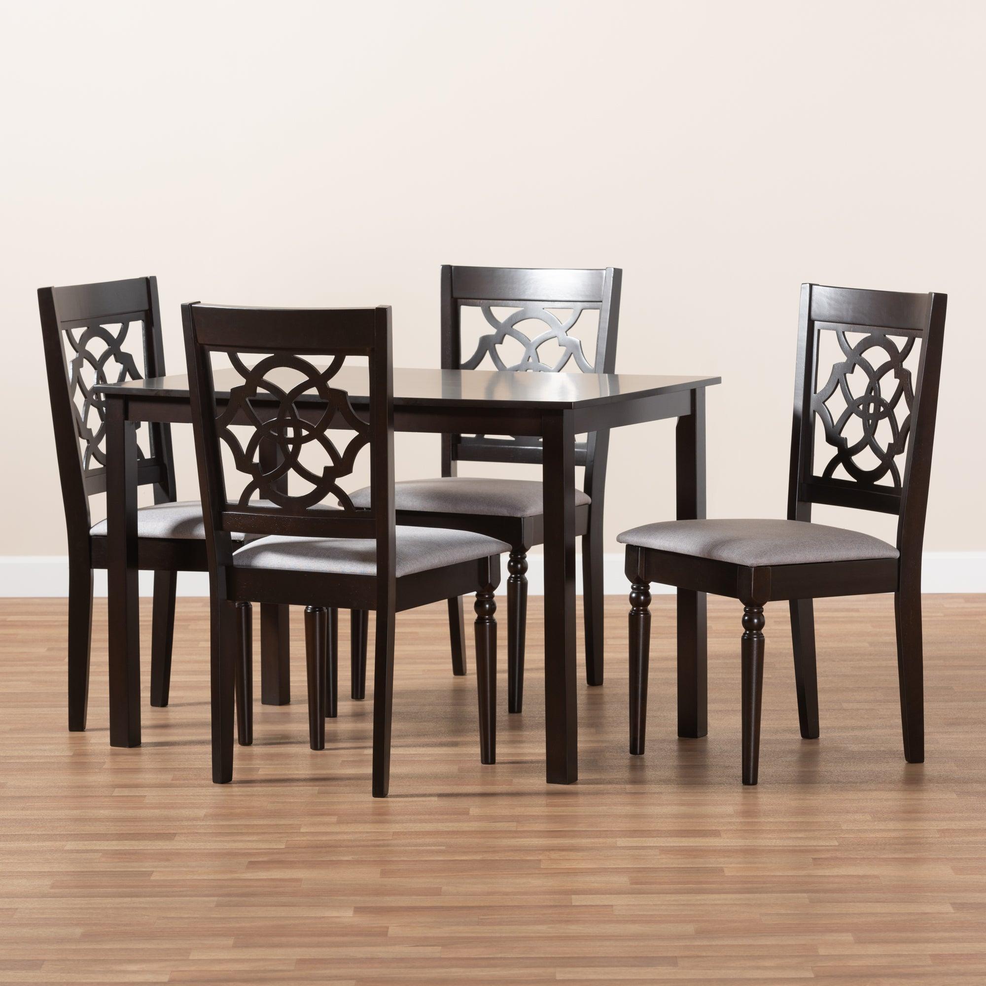 Renaud Modern and Contemporary Fabric Upholstered Espresso Finished 5-Piece Wood Dining Set