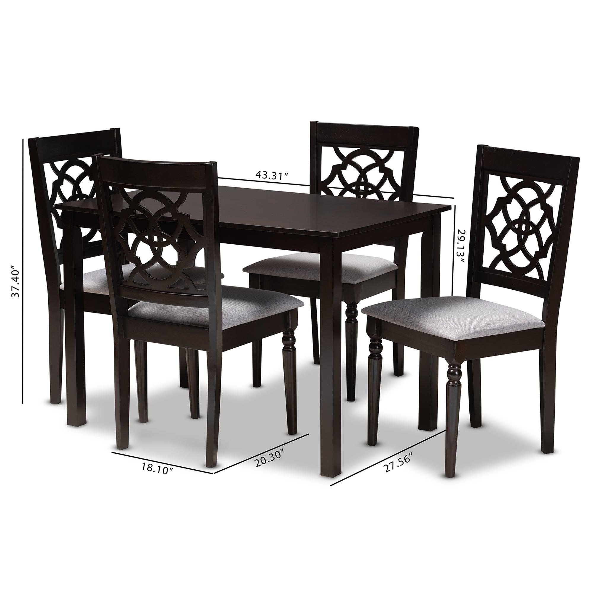 Renaud Modern and Contemporary Fabric Upholstered Espresso Finished 5-Piece Wood Dining Set