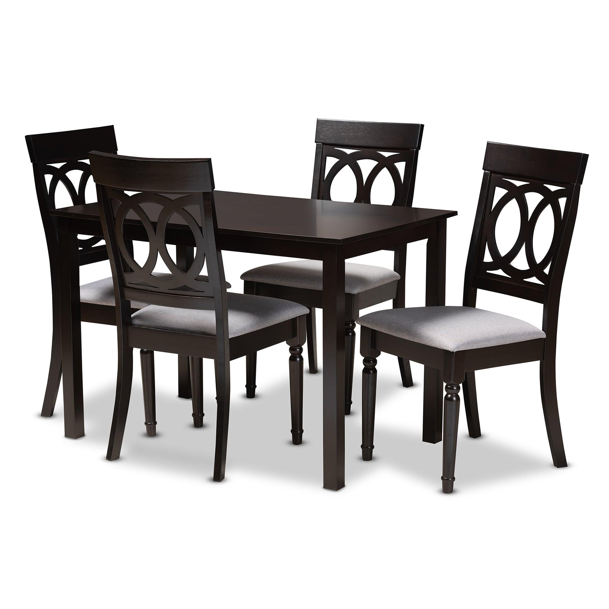 Lucie Modern and Contemporary Fabric Upholstered Espresso Finished 5-Piece Wood Dining Set