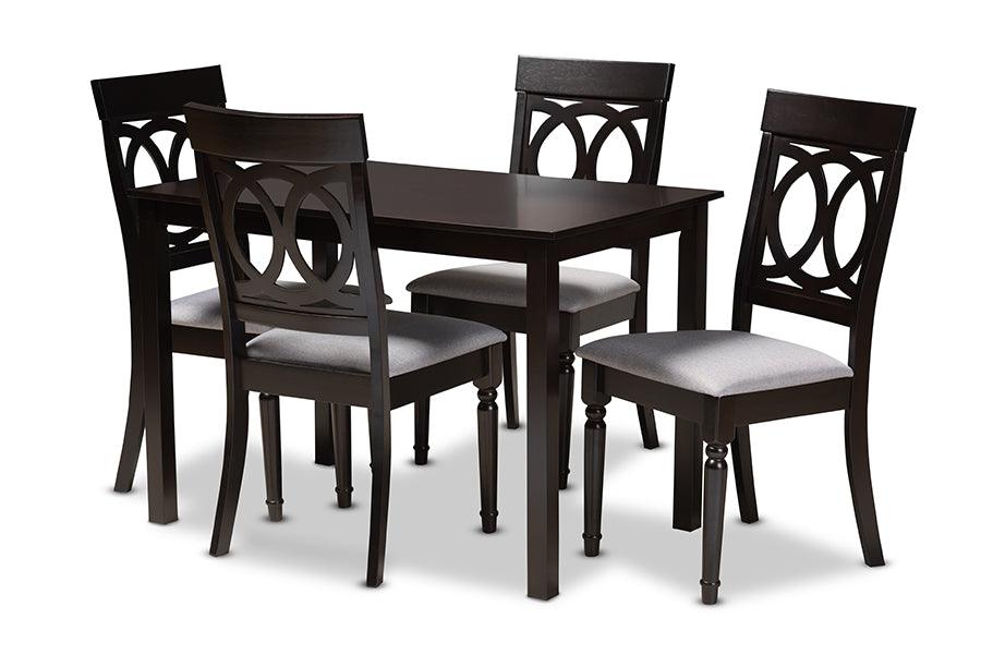 Lucie Modern and Contemporary Fabric Upholstered Espresso Finished 5-Piece Wood Dining Set