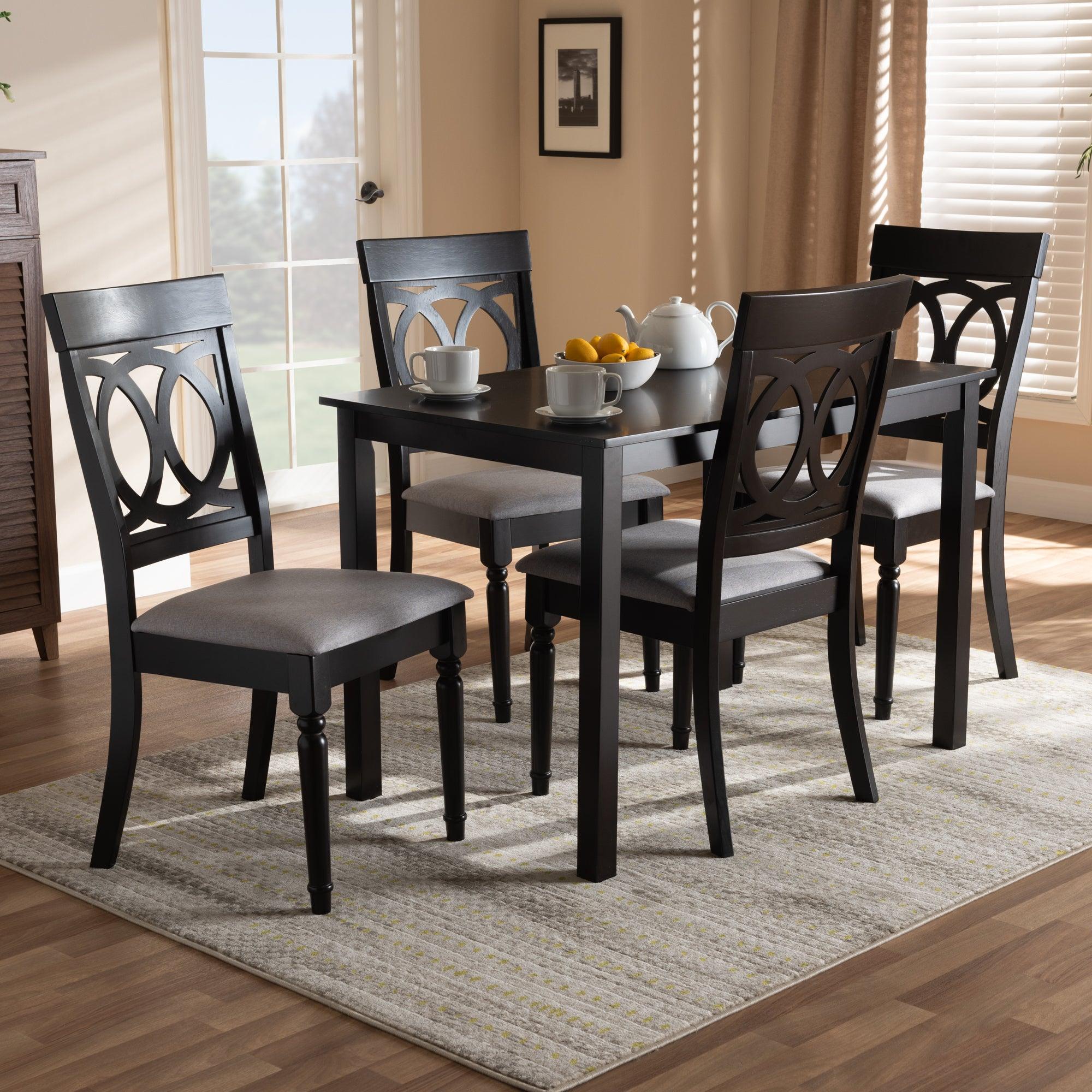 Lucie Modern and Contemporary Fabric Upholstered Espresso Finished 5-Piece Wood Dining Set