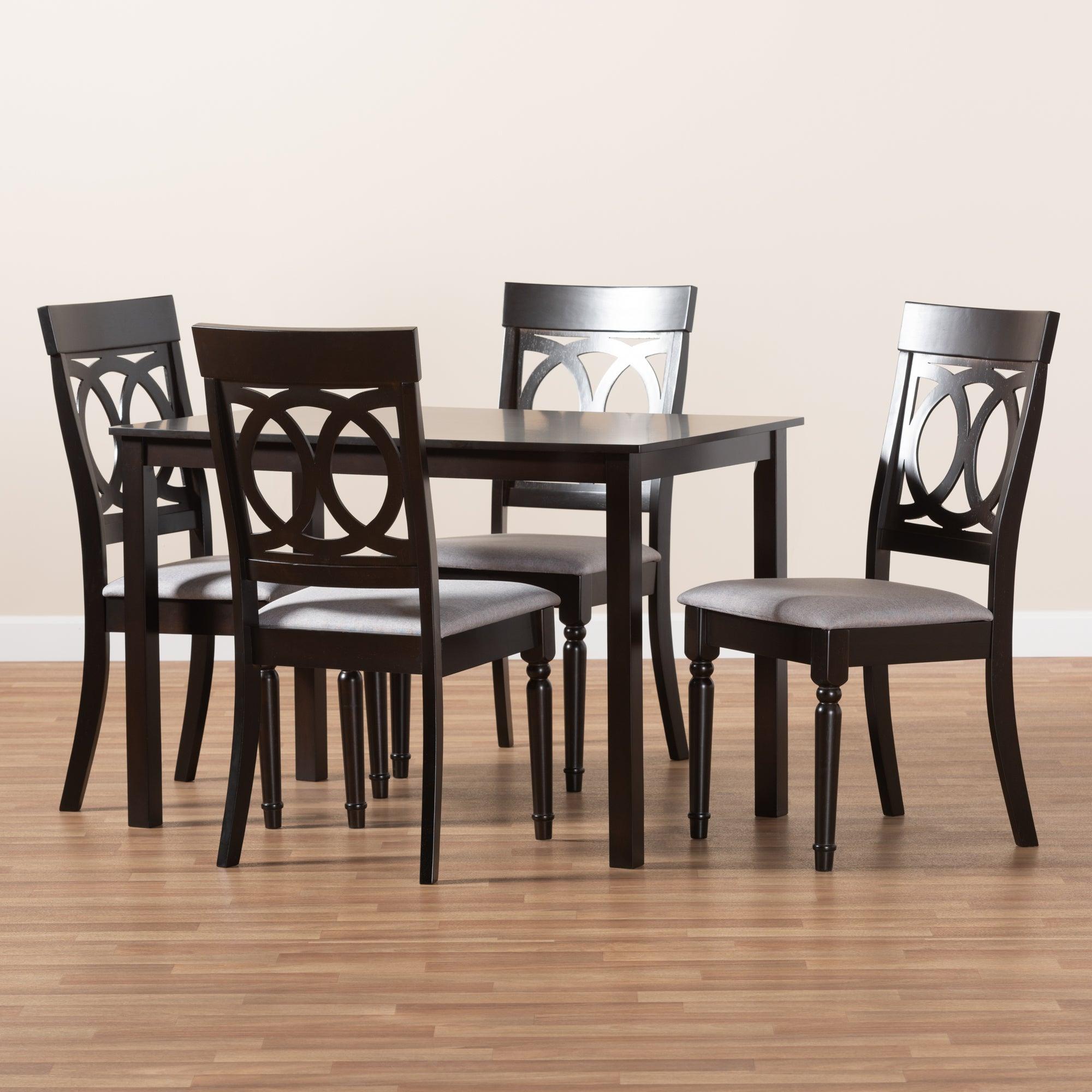 Lucie Modern and Contemporary Fabric Upholstered Espresso Finished 5-Piece Wood Dining Set