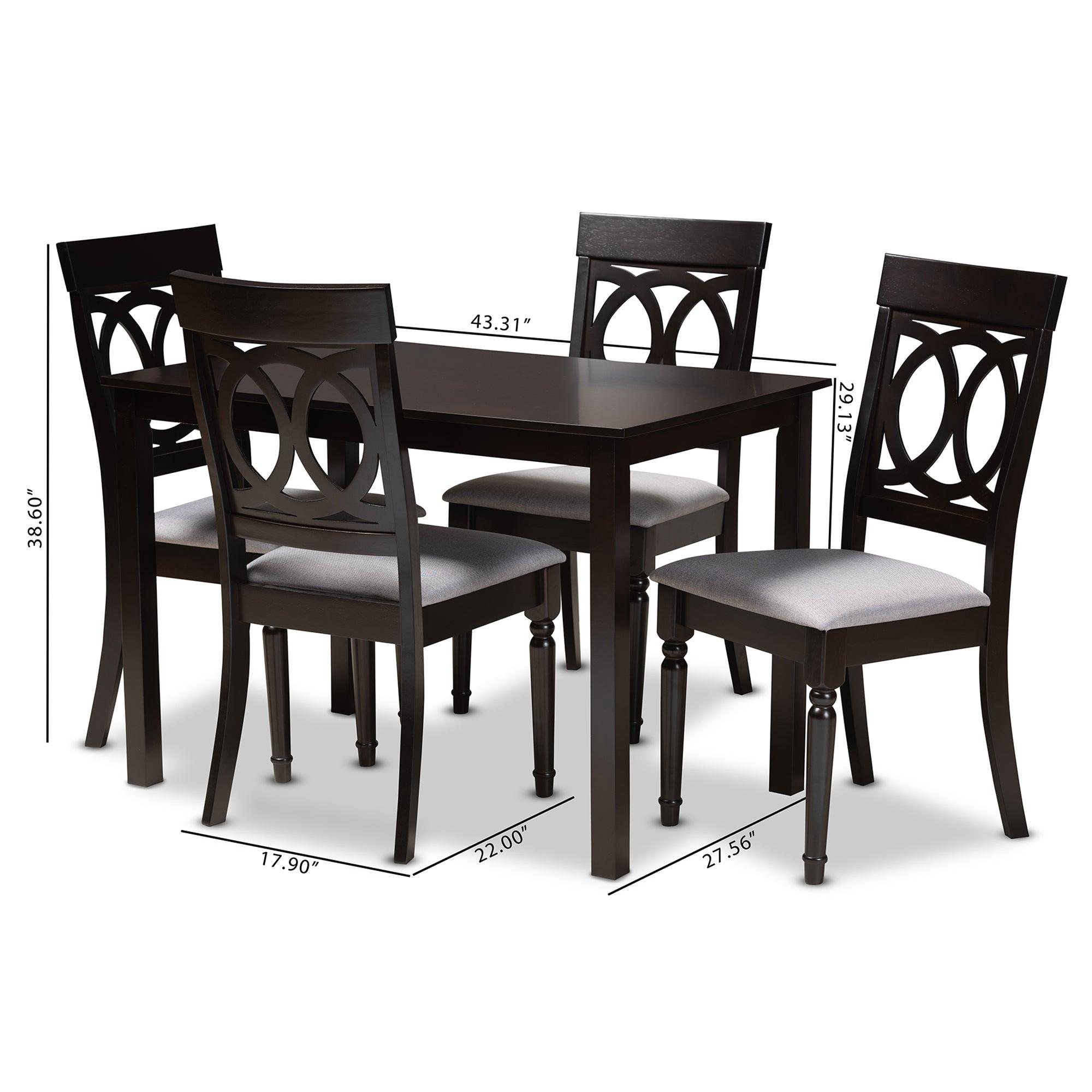 Lucie Modern and Contemporary Fabric Upholstered Espresso Finished 5-Piece Wood Dining Set