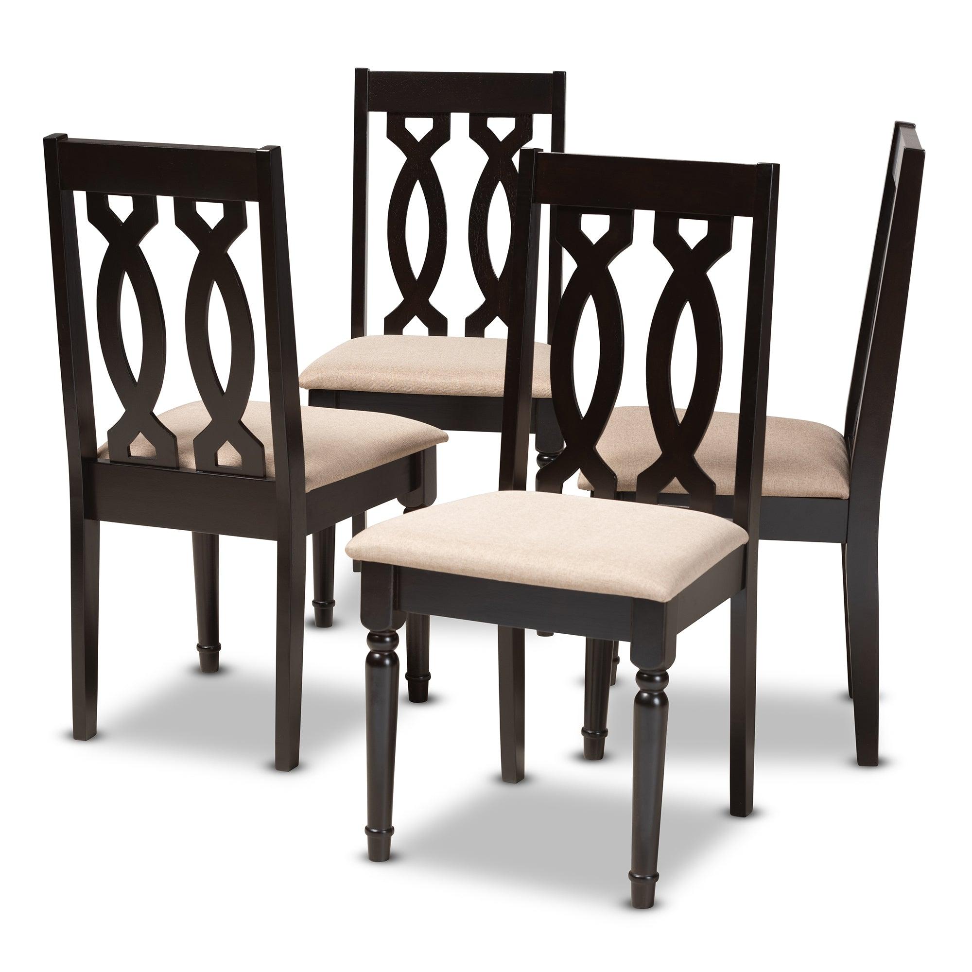 Cherese Modern and Contemporary Sand Fabric Upholstered Espresso Finished Wood Dining Chair Set of 4