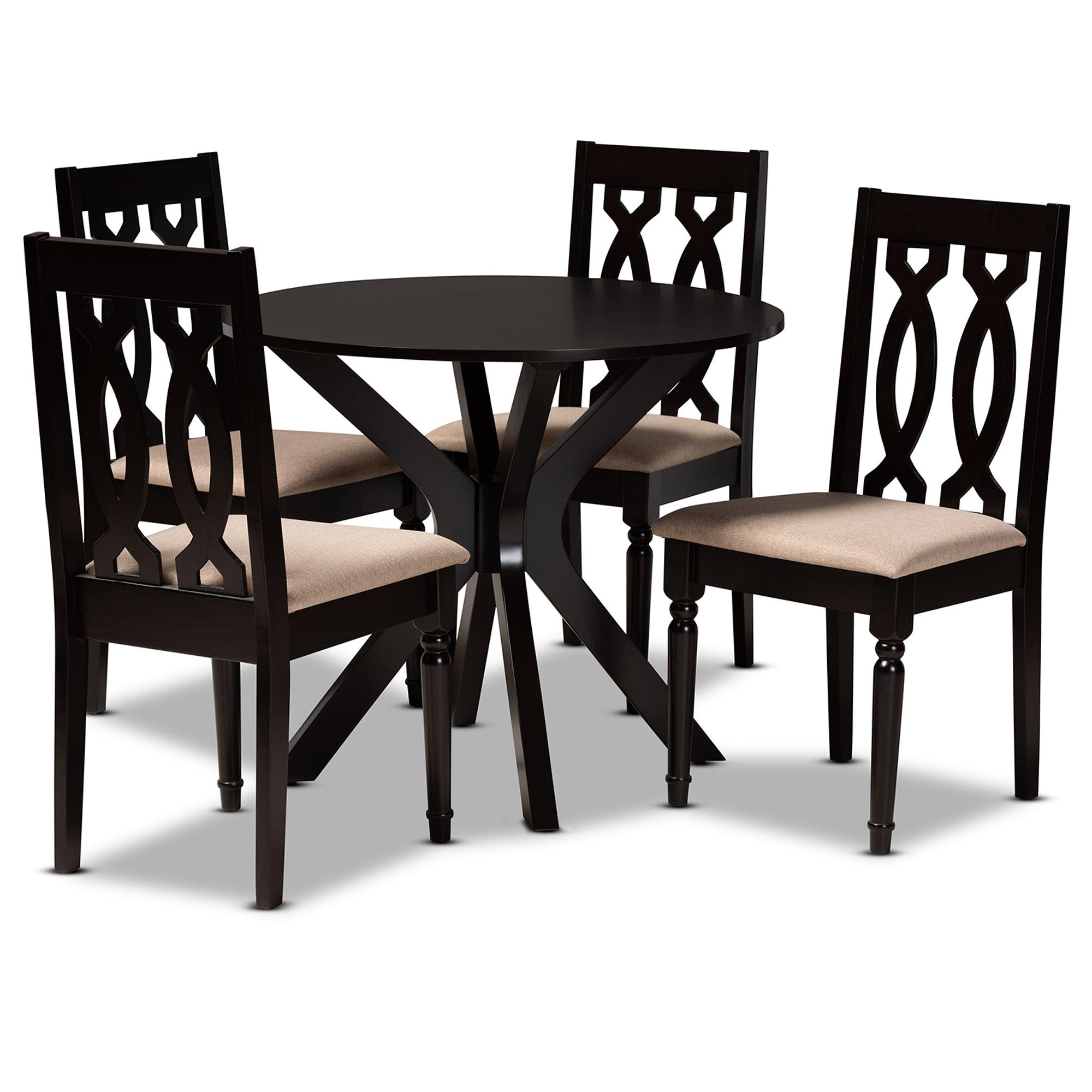 Callie Modern and Contemporary Sand Fabric Upholstered and Finished Wood 5-Piece Dining Set