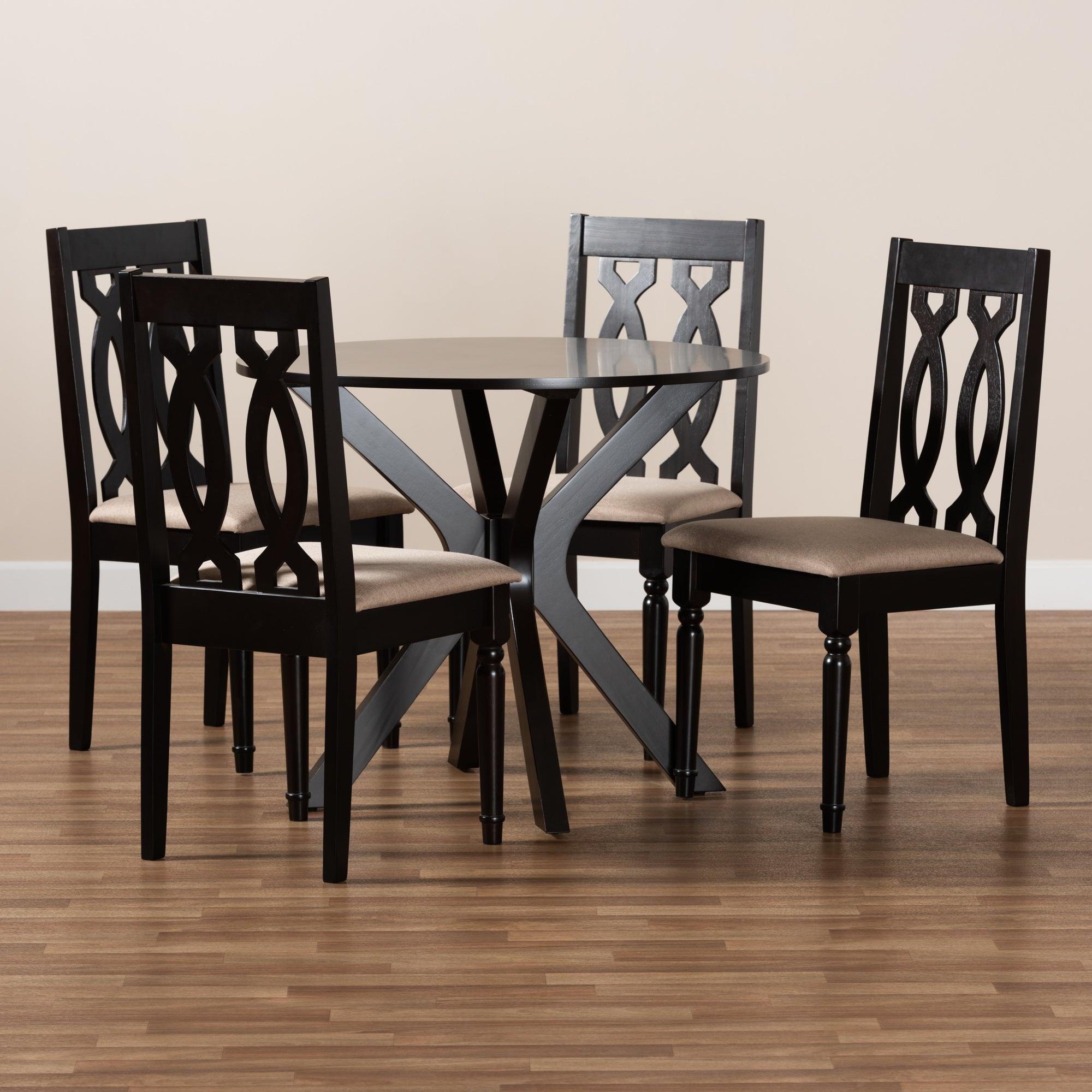 Callie Modern and Contemporary Sand Fabric Upholstered and Finished Wood 5-Piece Dining Set