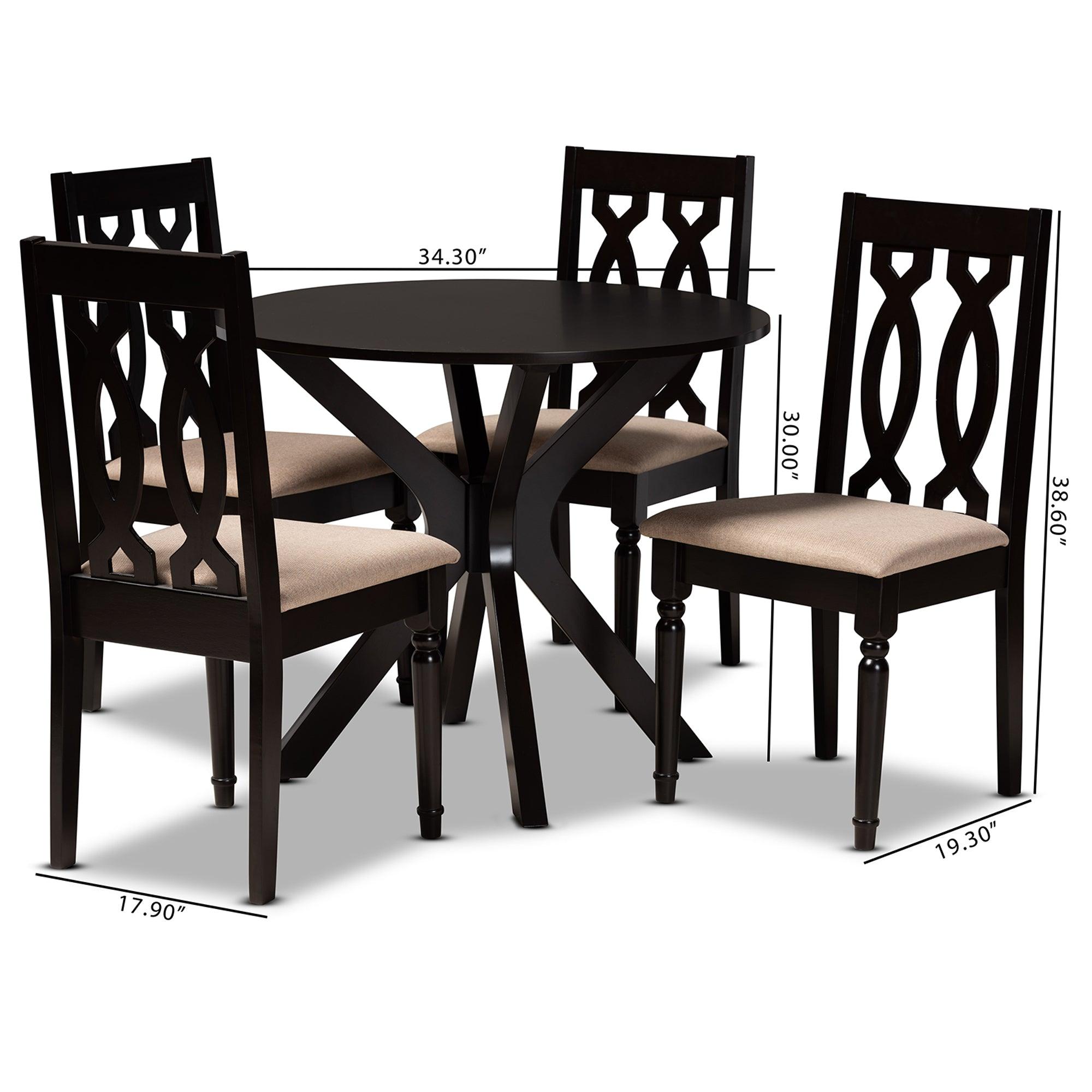 Callie Modern and Contemporary Sand Fabric Upholstered and Finished Wood 5-Piece Dining Set