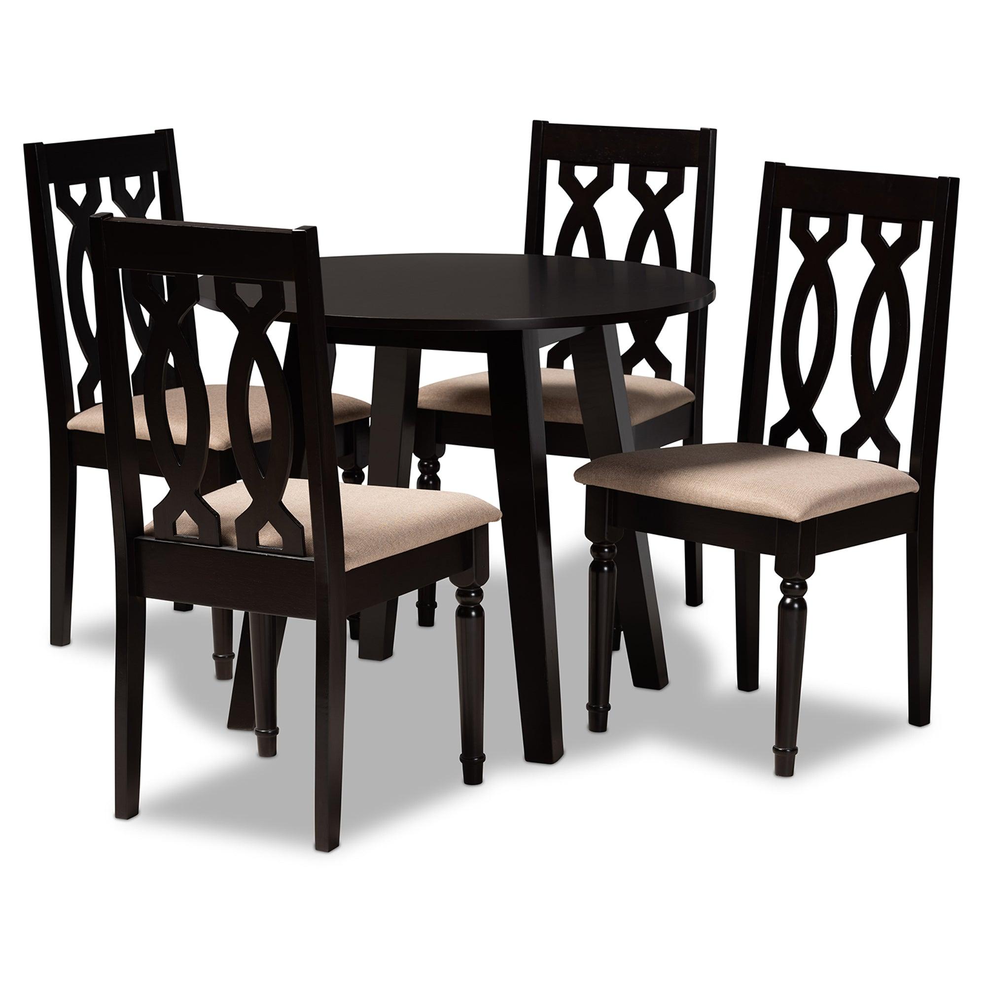 Heidi Modern and Contemporary Sand Fabric Upholstered and Finished Wood 5-Piece Dining Set