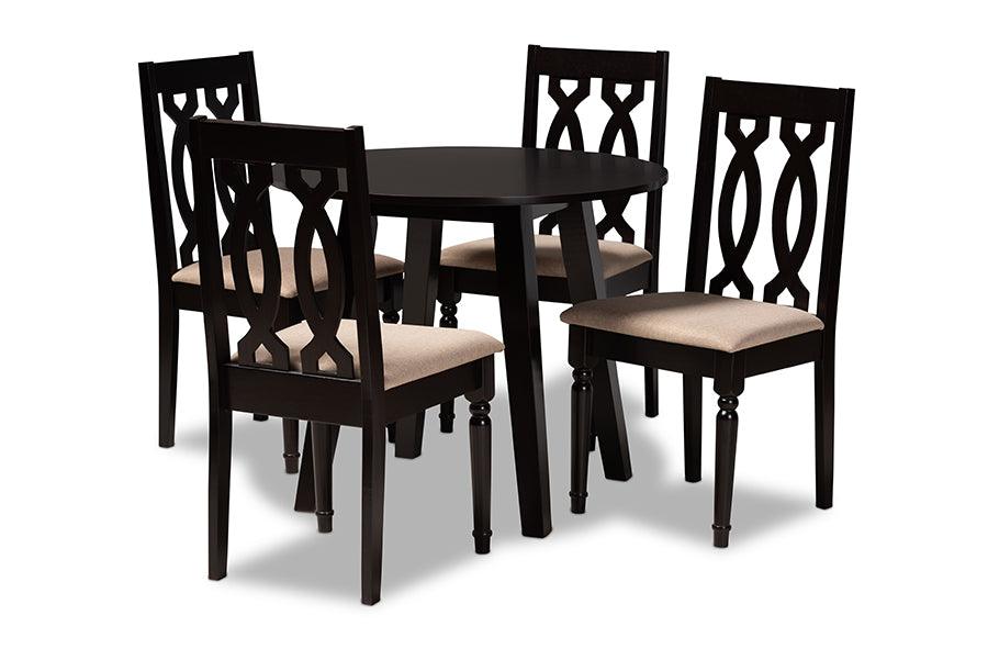 Heidi Modern and Contemporary Sand Fabric Upholstered and Finished Wood 5-Piece Dining Set