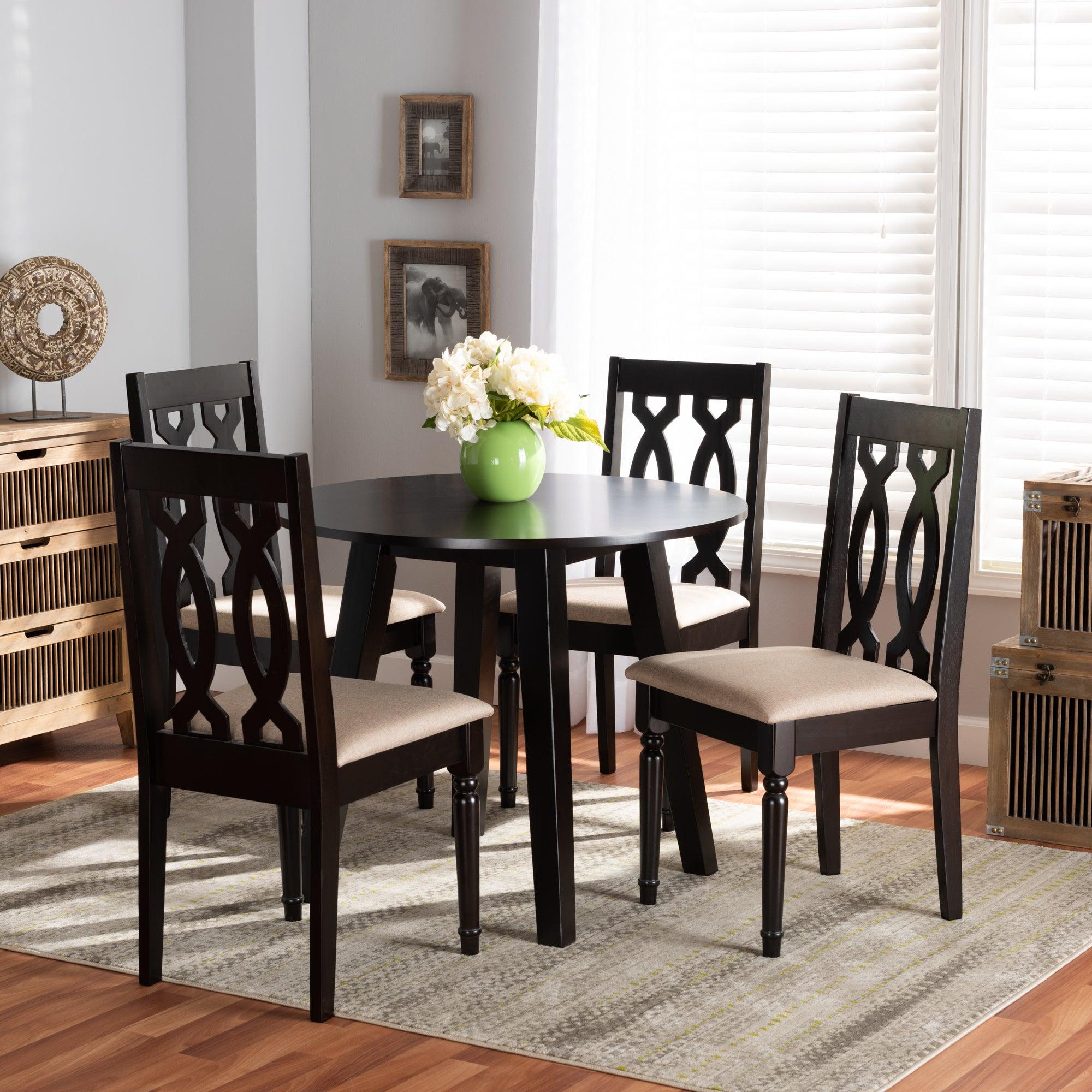 Heidi Modern and Contemporary Sand Fabric Upholstered and Finished Wood 5-Piece Dining Set