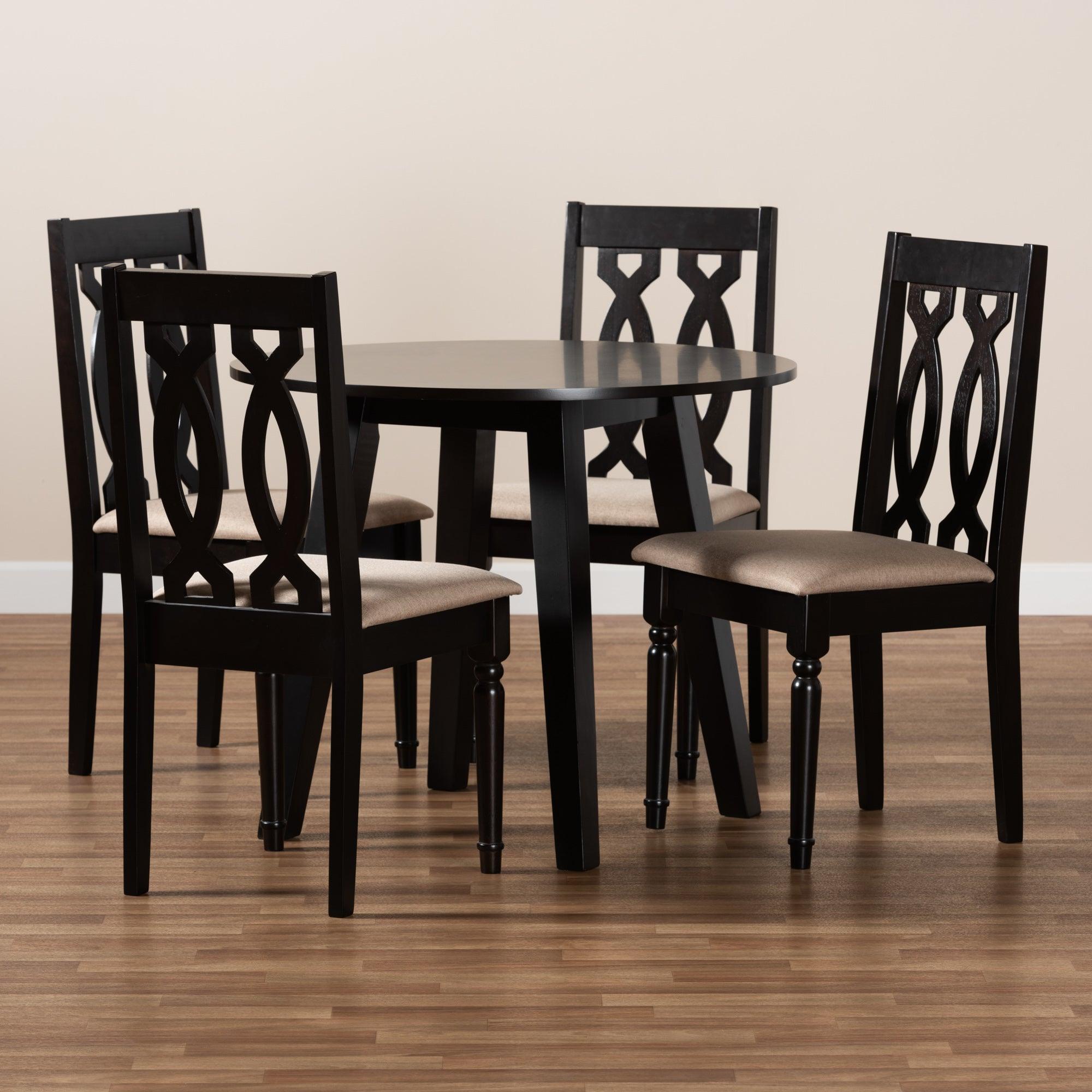 Heidi Modern and Contemporary Sand Fabric Upholstered and Finished Wood 5-Piece Dining Set