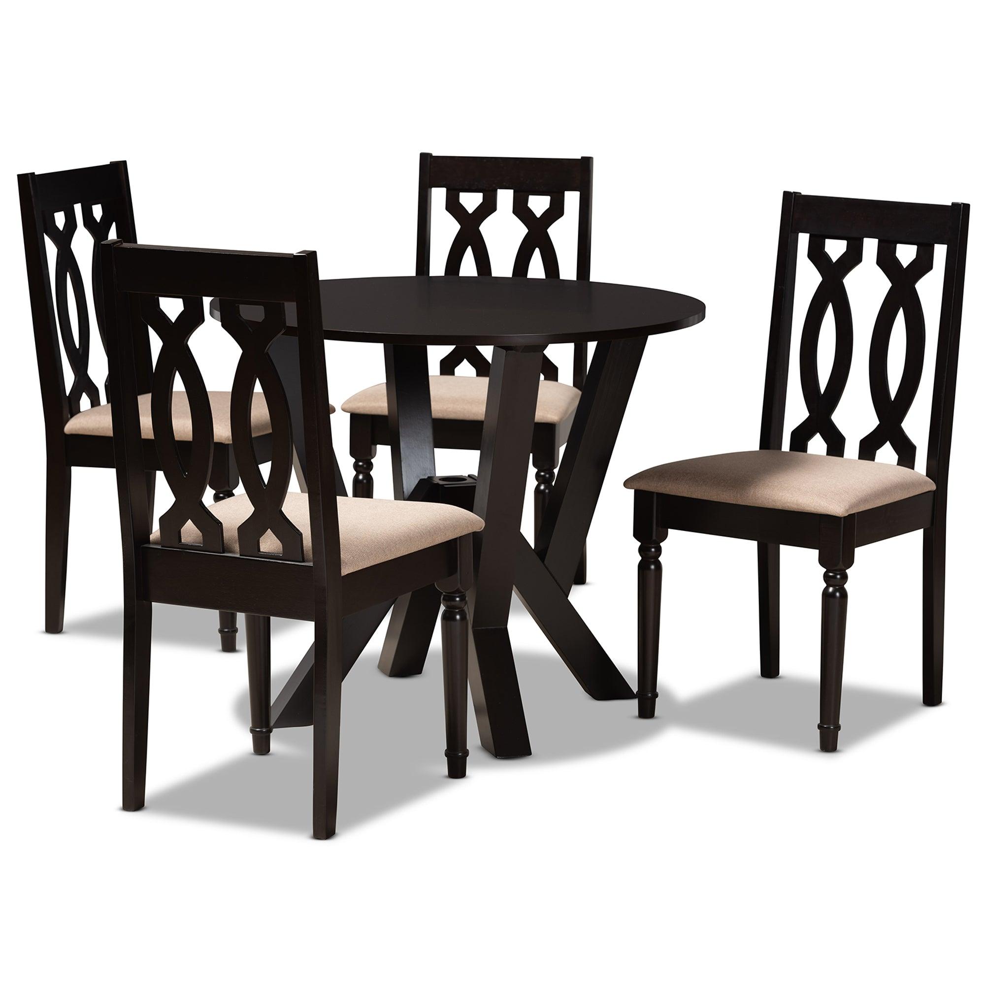 Anise Modern and Contemporary Sand Fabric Upholstered and Finished Wood 5-Piece Dining Set