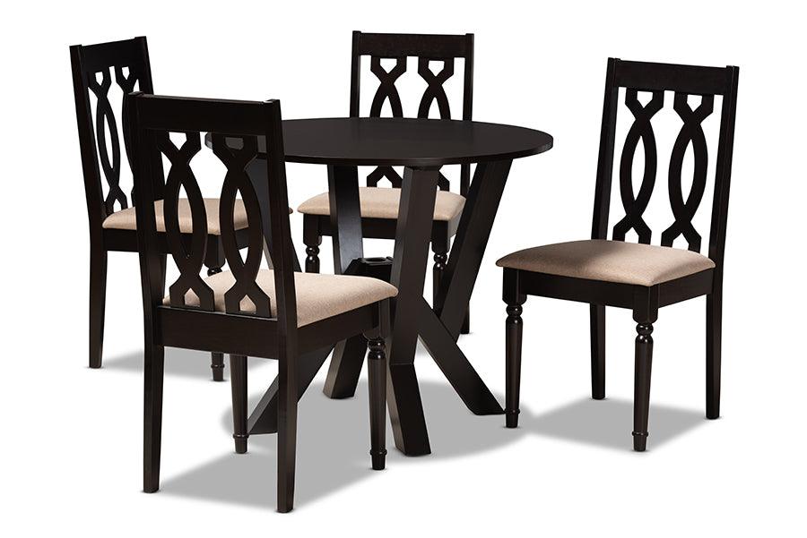 Anise Modern and Contemporary Sand Fabric Upholstered and Finished Wood 5-Piece Dining Set