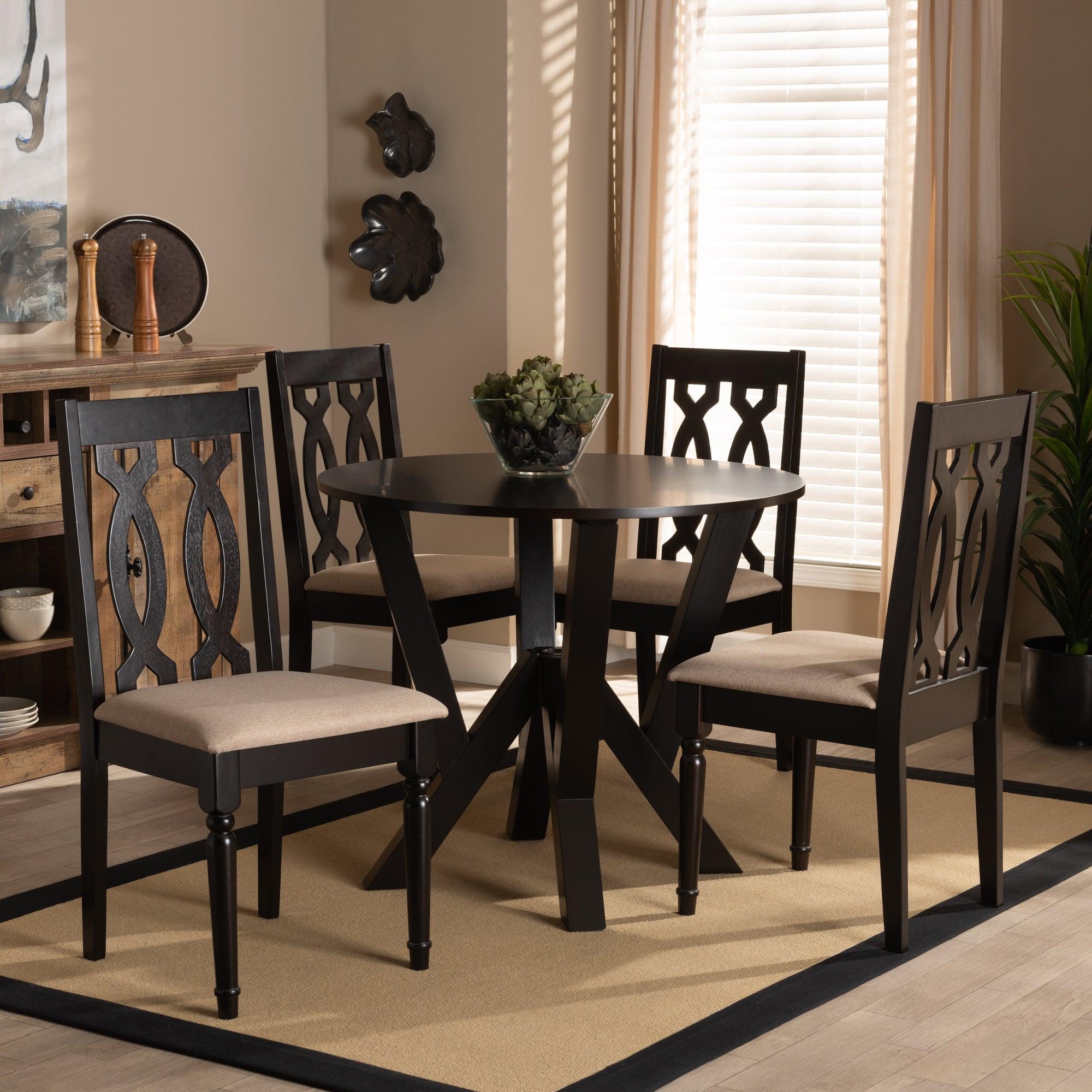 Anise Modern and Contemporary Sand Fabric Upholstered and Finished Wood 5-Piece Dining Set