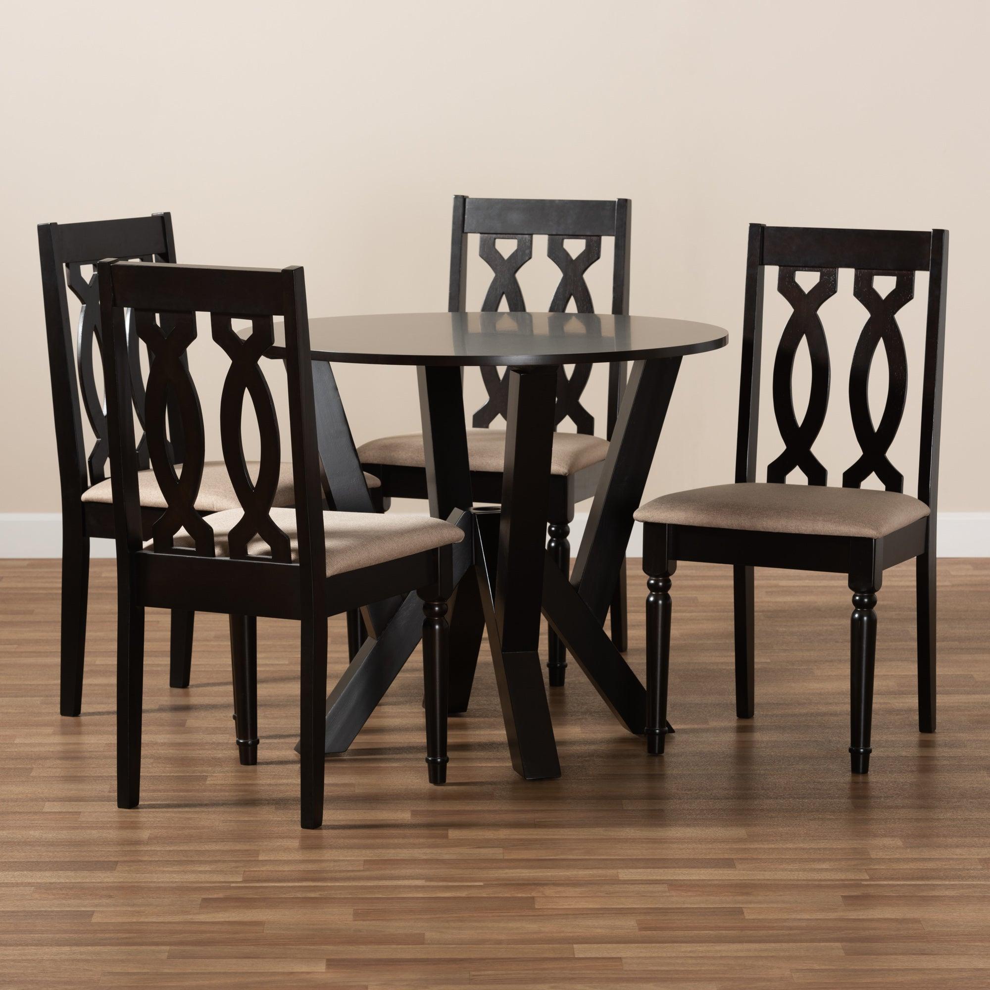 Anise Modern and Contemporary Sand Fabric Upholstered and Finished Wood 5-Piece Dining Set