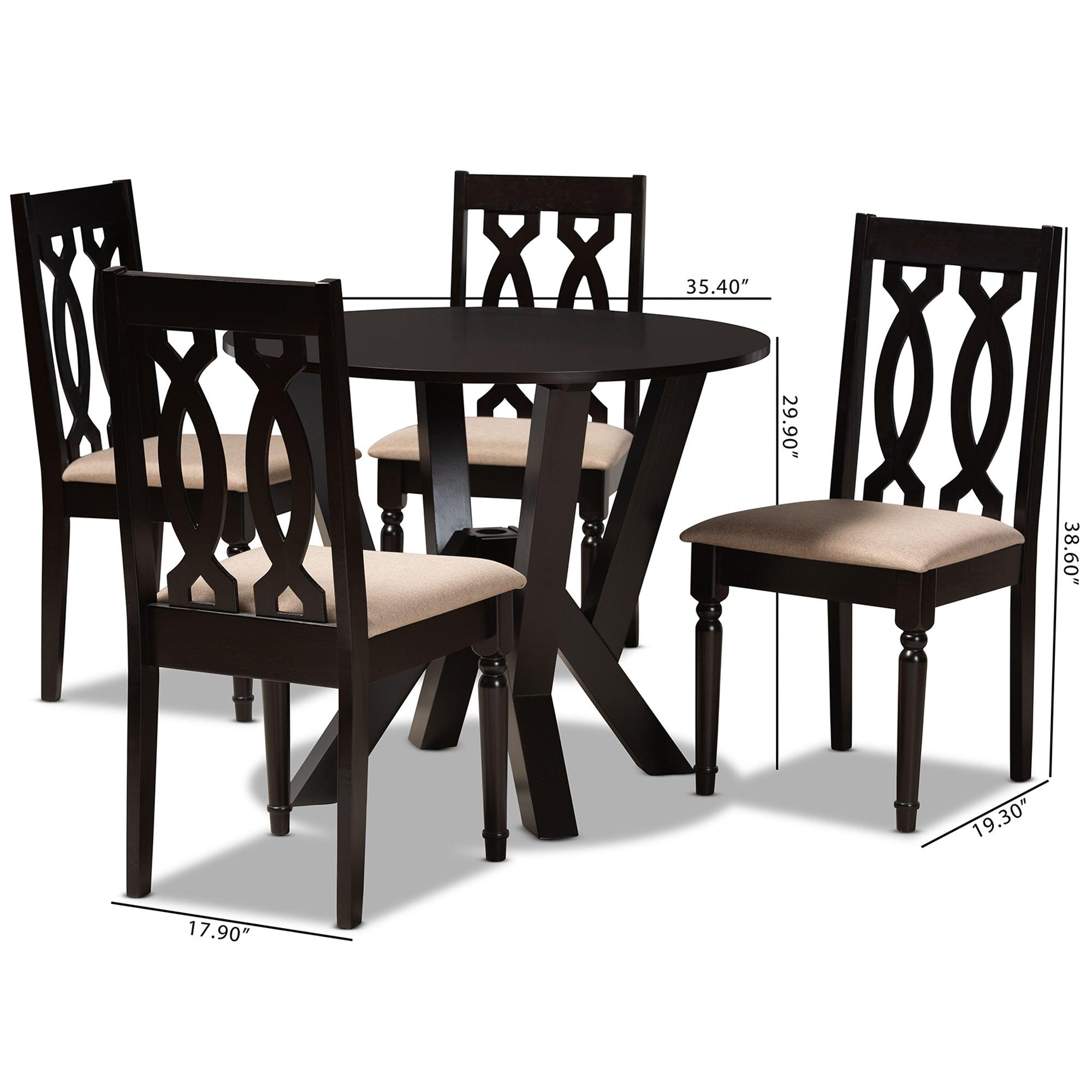 Anise Modern and Contemporary Sand Fabric Upholstered and Finished Wood 5-Piece Dining Set