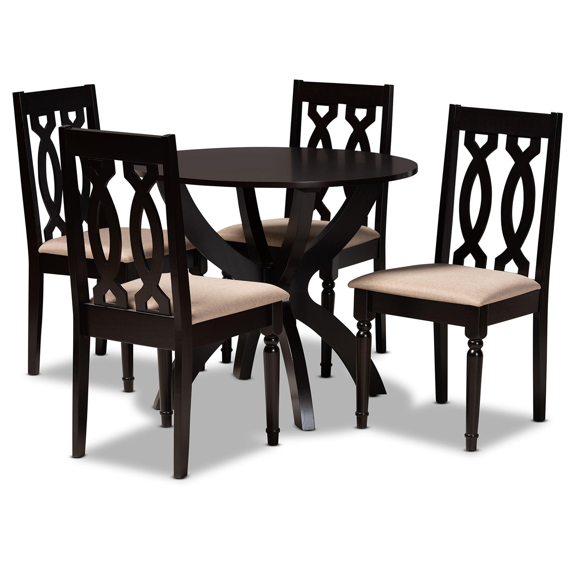 Mona Modern and Contemporary Sand Fabric Upholstered and Finished Wood 5-Piece Dining Set