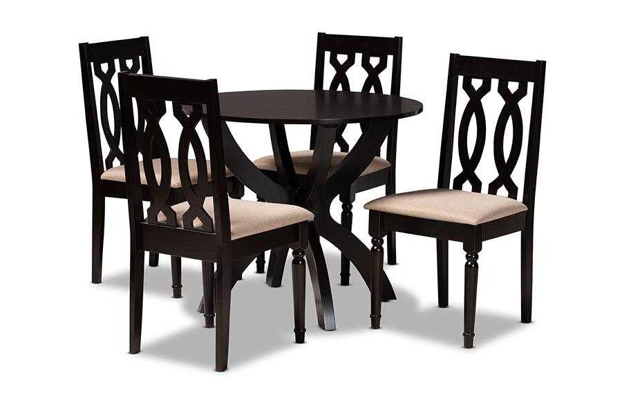 Mona Modern and Contemporary Sand Fabric Upholstered and Finished Wood 5-Piece Dining Set