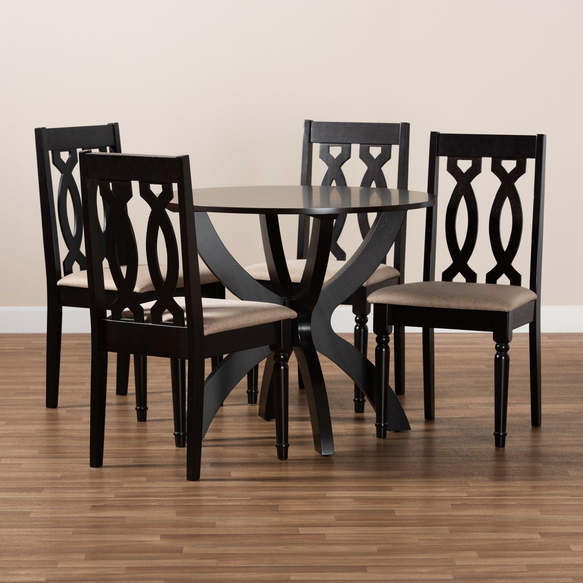 Mona Modern and Contemporary Sand Fabric Upholstered and Finished Wood 5-Piece Dining Set