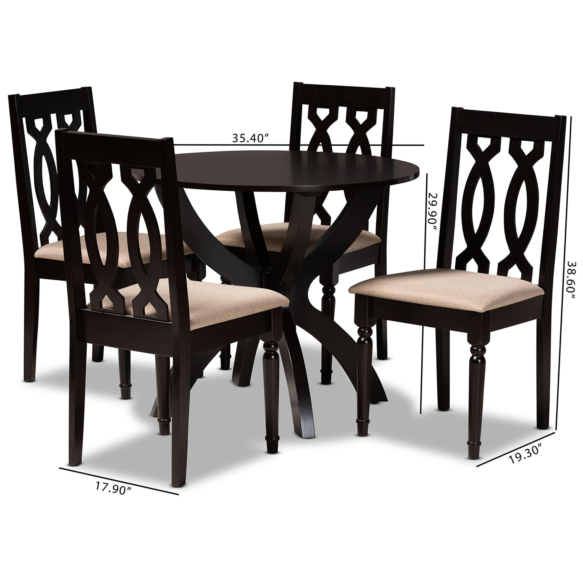 Mona Modern and Contemporary Sand Fabric Upholstered and Finished Wood 5-Piece Dining Set