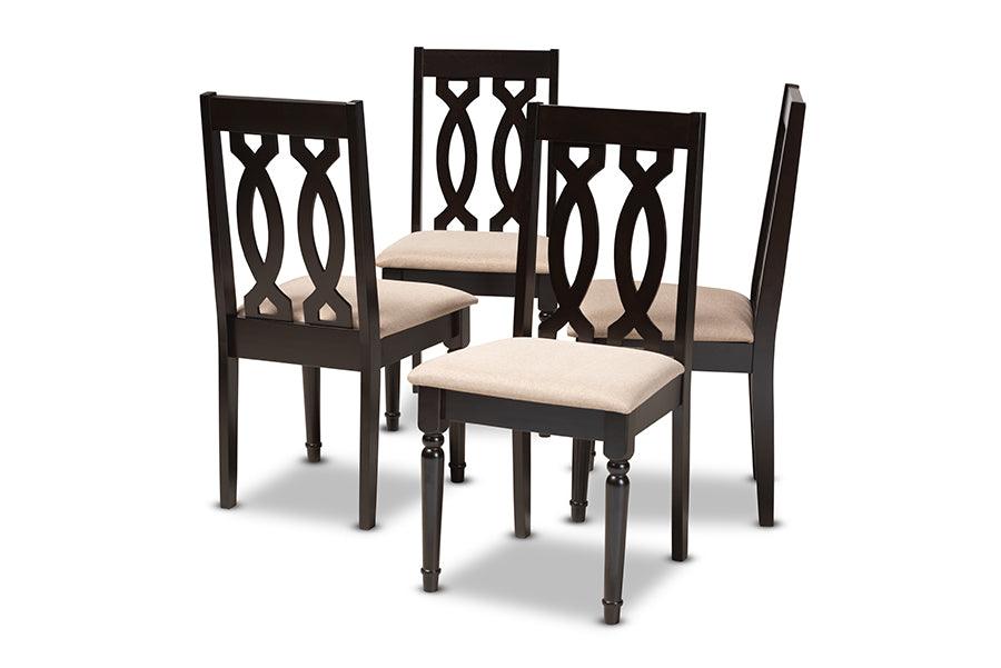 Cherese Modern and Contemporary Sand Fabric Upholstered Espresso Finished Wood Dining Chair Set of 4