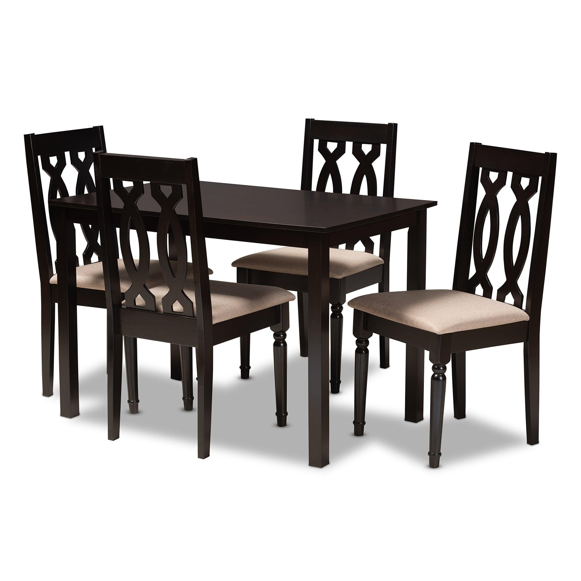 Cherese Modern and Contemporary Sand Fabric Upholstered Espresso Finished 5-Piece Wood Dining Set