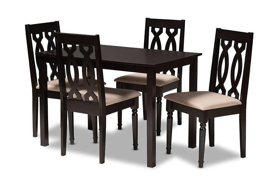 Cherese Modern and Contemporary Sand Fabric Upholstered Espresso Finished 5-Piece Wood Dining Set