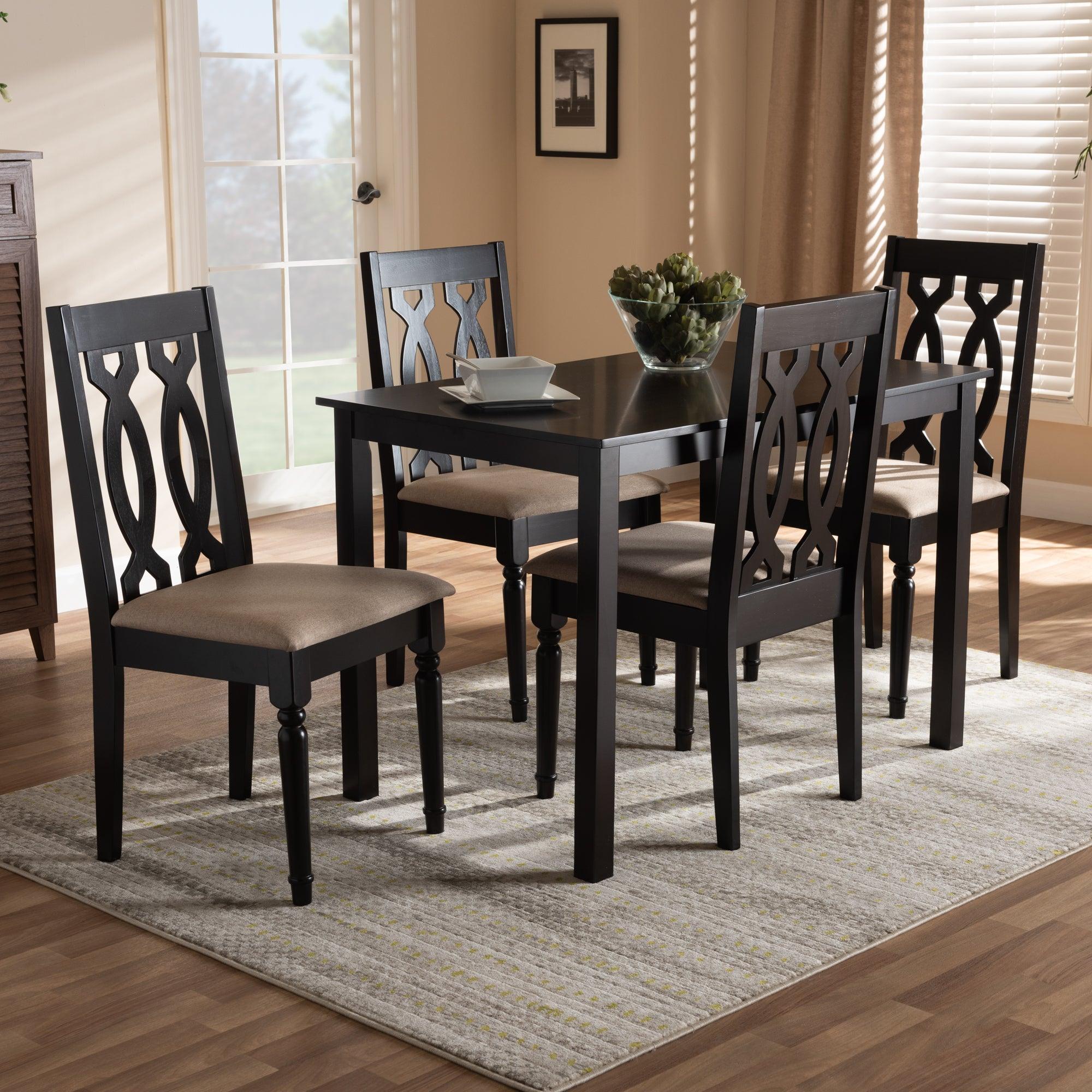 Cherese Modern and Contemporary Sand Fabric Upholstered Espresso Finished 5-Piece Wood Dining Set