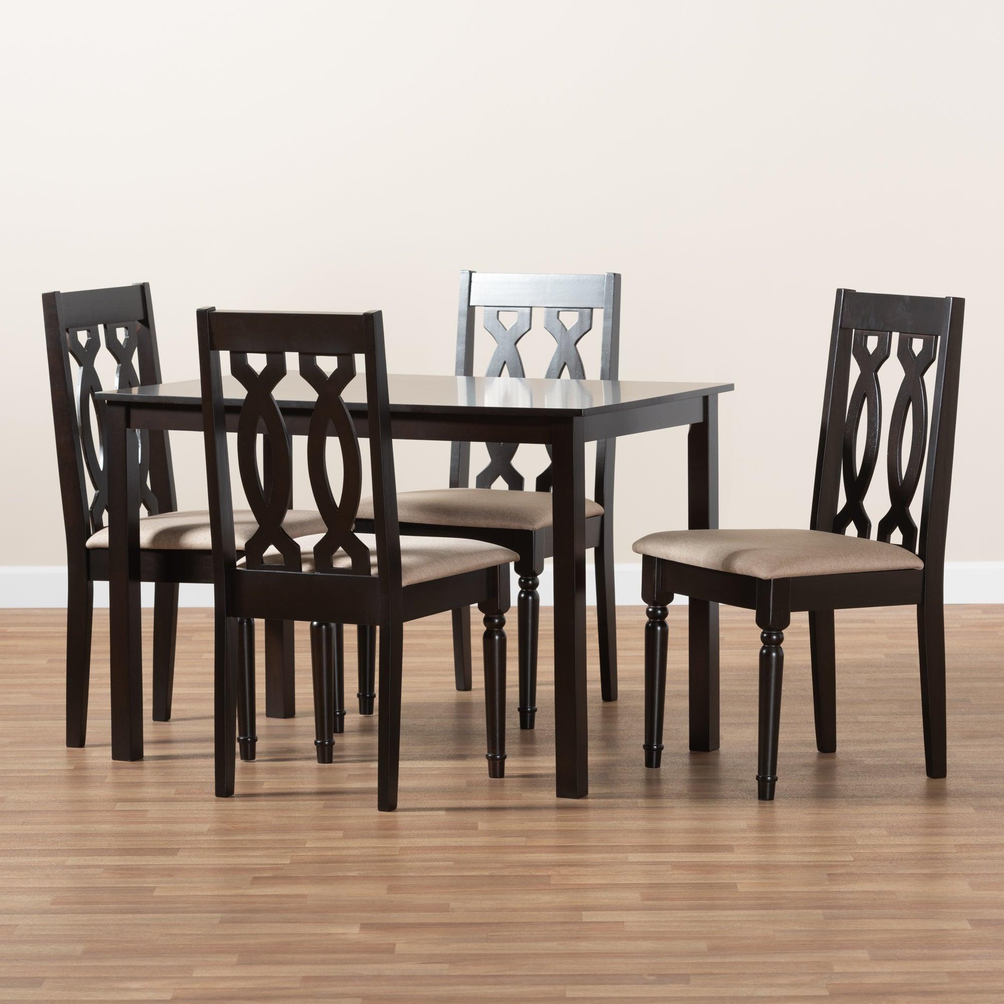 Cherese Modern and Contemporary Sand Fabric Upholstered Espresso Finished 5-Piece Wood Dining Set